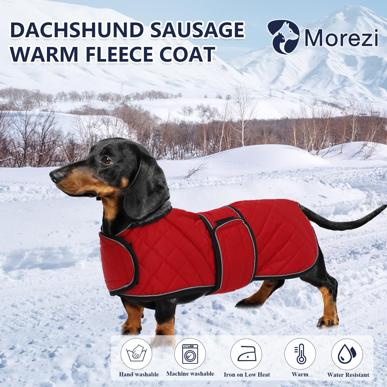 Morezi Dachshund Coats, Dachshund Coat, Coat For Dachshund, Dog Winter Coat With Padded Fleece Lining, Outdoor Dog Apparel With Adjustable Bands - Red - Xs