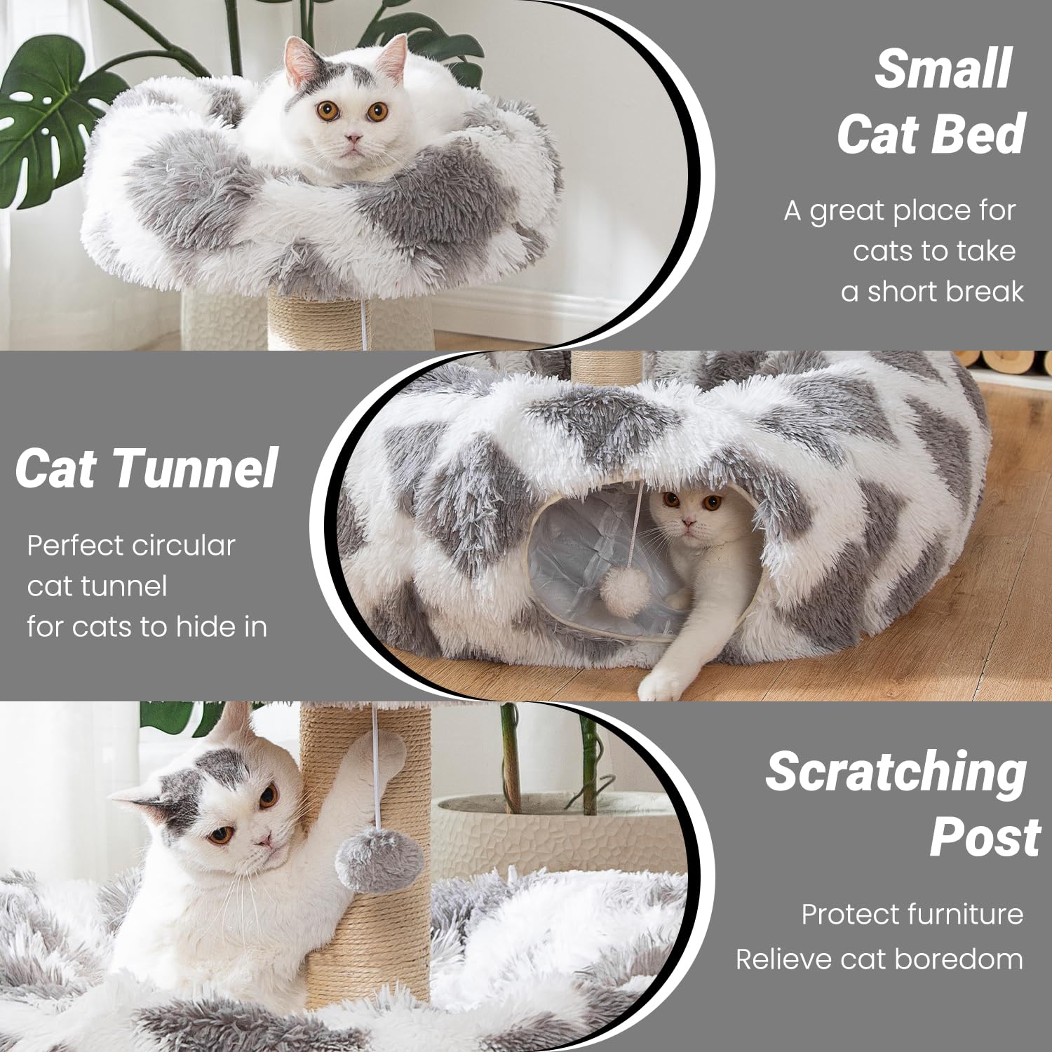 Luckitty 2 In 1 Cat Donut Tunnel & Scratching Post Bed- Featuring With Soft Plush Perch, Sisal-Covered Scratch Posts And Hanging