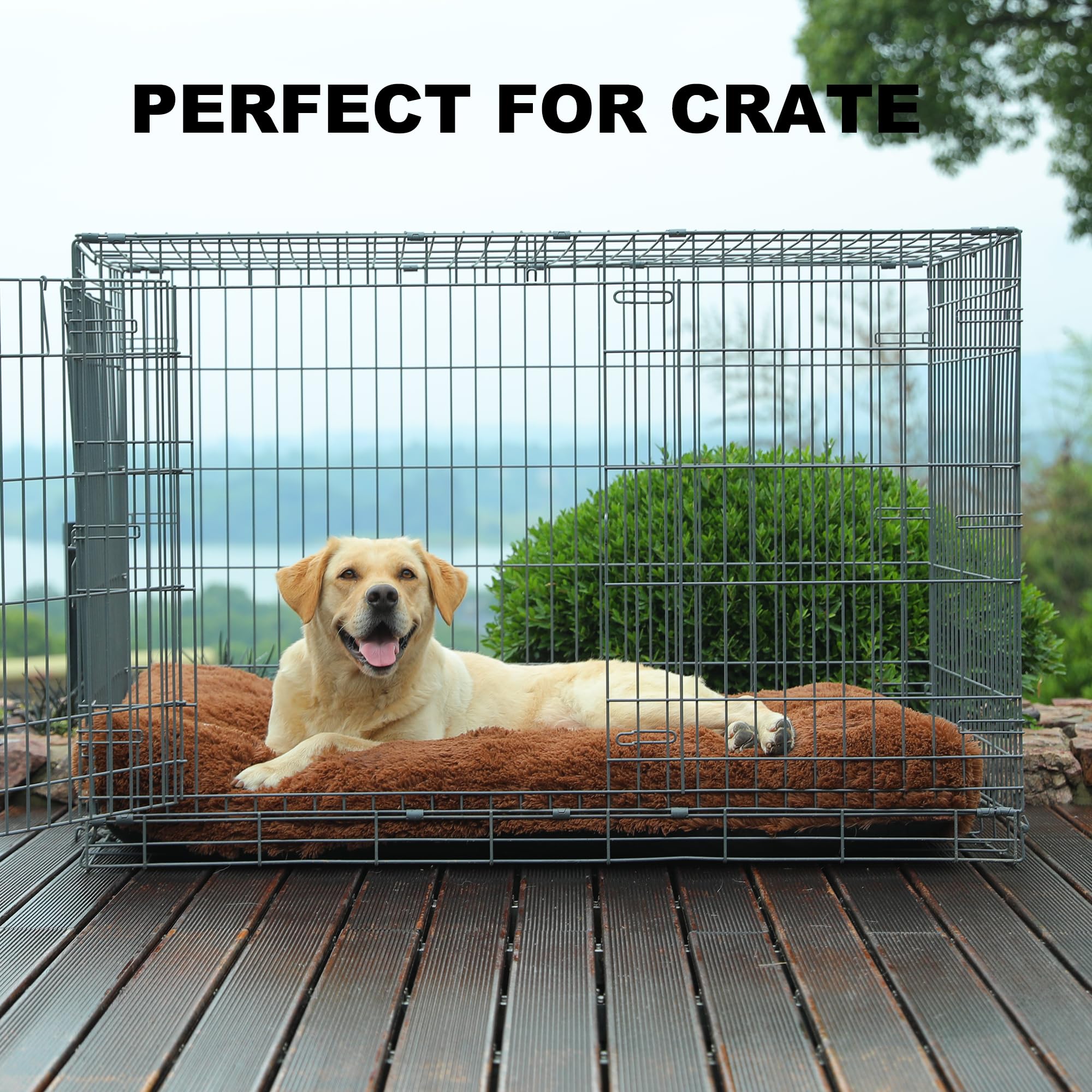Bedfolks Waterproof Crate Pad, Plush Faux Fur Kennel Bed For Extra Large Dogs, Removable Cover, Fluffy Washable 41''X27'', Solid