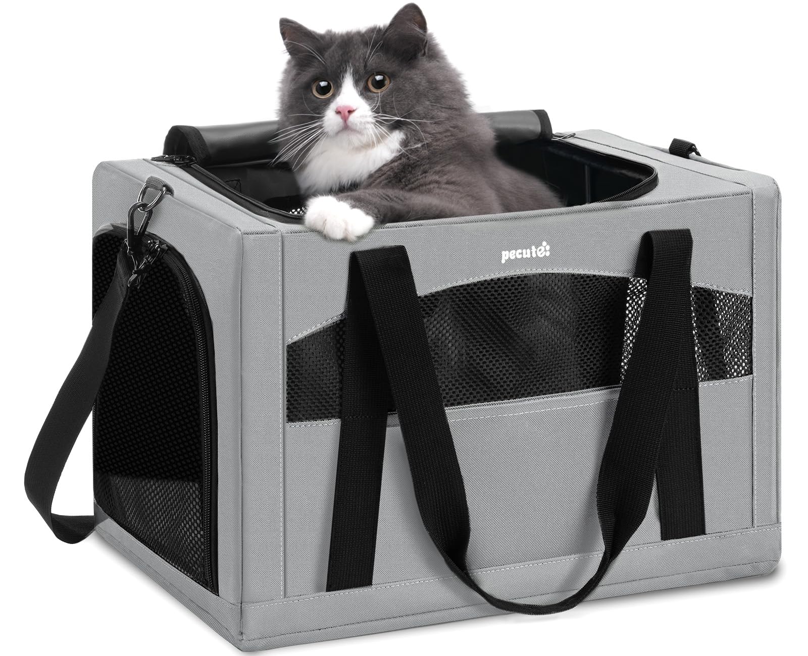 Pecute Cat Carrier Stable, Pet Carrier with Hidden Anxiety Relief Partition & Stable Steel Frame, Safe Cat Carrier for Car Trave