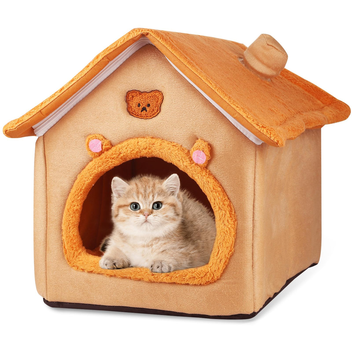 Blugun Cat House Inside Cat House Pet House Indoor Kitty House Indoor Dog House Bed With Non-Slip Bottom Orange 15.75Inch