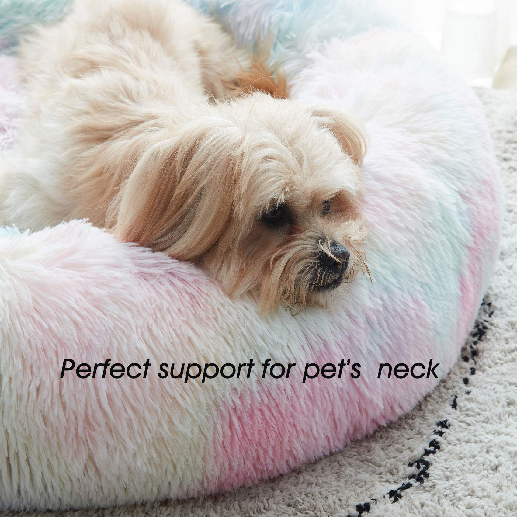 Calming Dog Bed & Cat Bed, Anti-Anxiety Donut Dog Cuddler Bed, Warming Cozy Soft Dog Round Bed, Fluffy Faux Fur Plush Dog Cat Cu