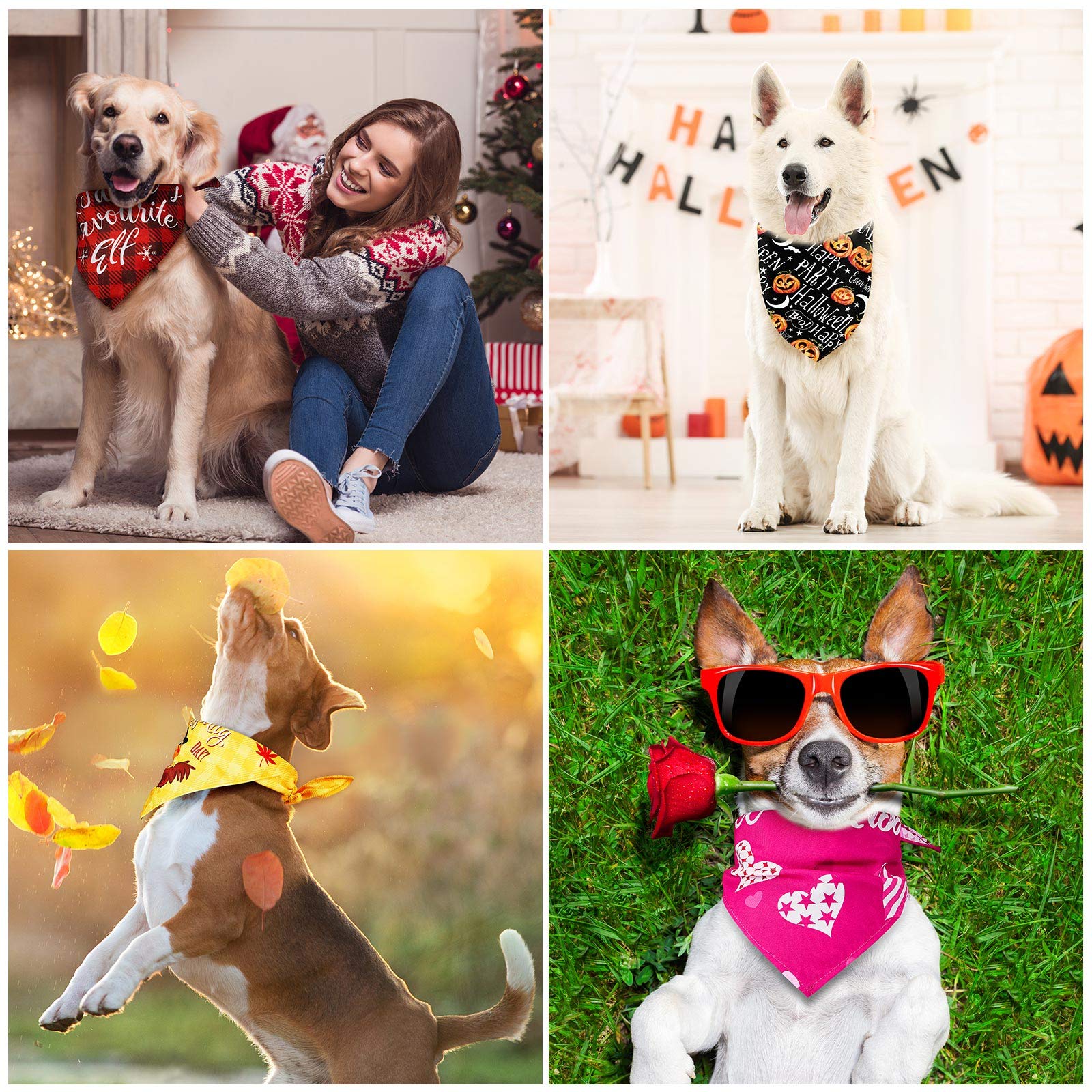 12 Pieces Holiday Dog Bandanas Halloween Dog Scarf Birthday Thanksgiving Christmas Daily Festival Costume Supply Pets Dog Scarf Bandana For Dogs Cats Pets Costume(Medium)