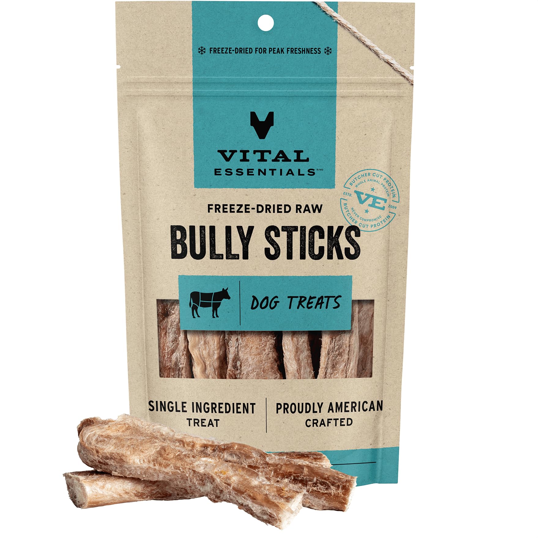 Vital Essentials Bully Sticks Dog Treats, 1.4 oz | Freeze-Dried Raw | Single Ingredient | Premium Quality High Protein Training 