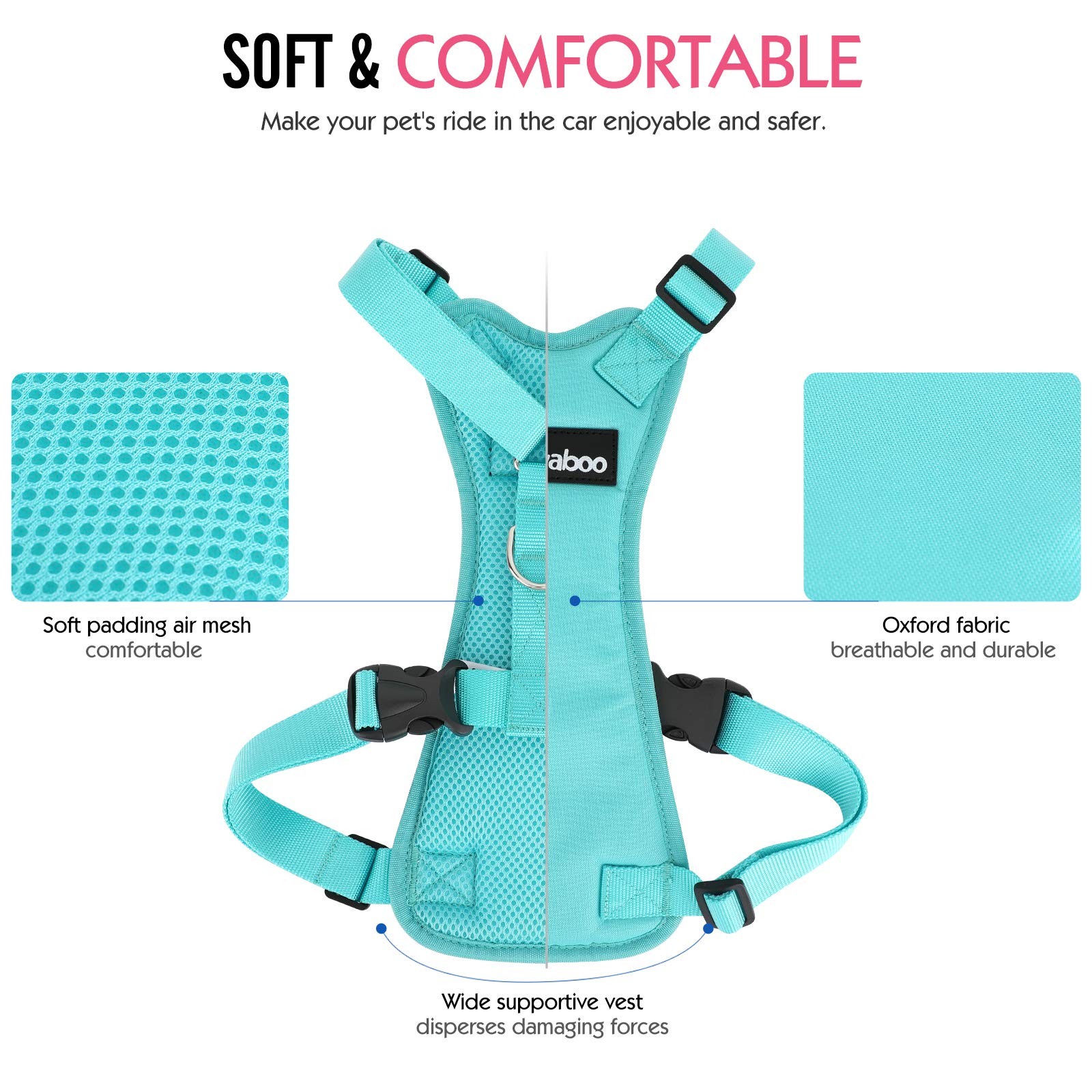 Pawaboo Adjustable Dog Safety Vest Harness with Seatbelt, Dog Seat Belt Harness for Car, Breathable Dog Seatbelt Safety Tether,