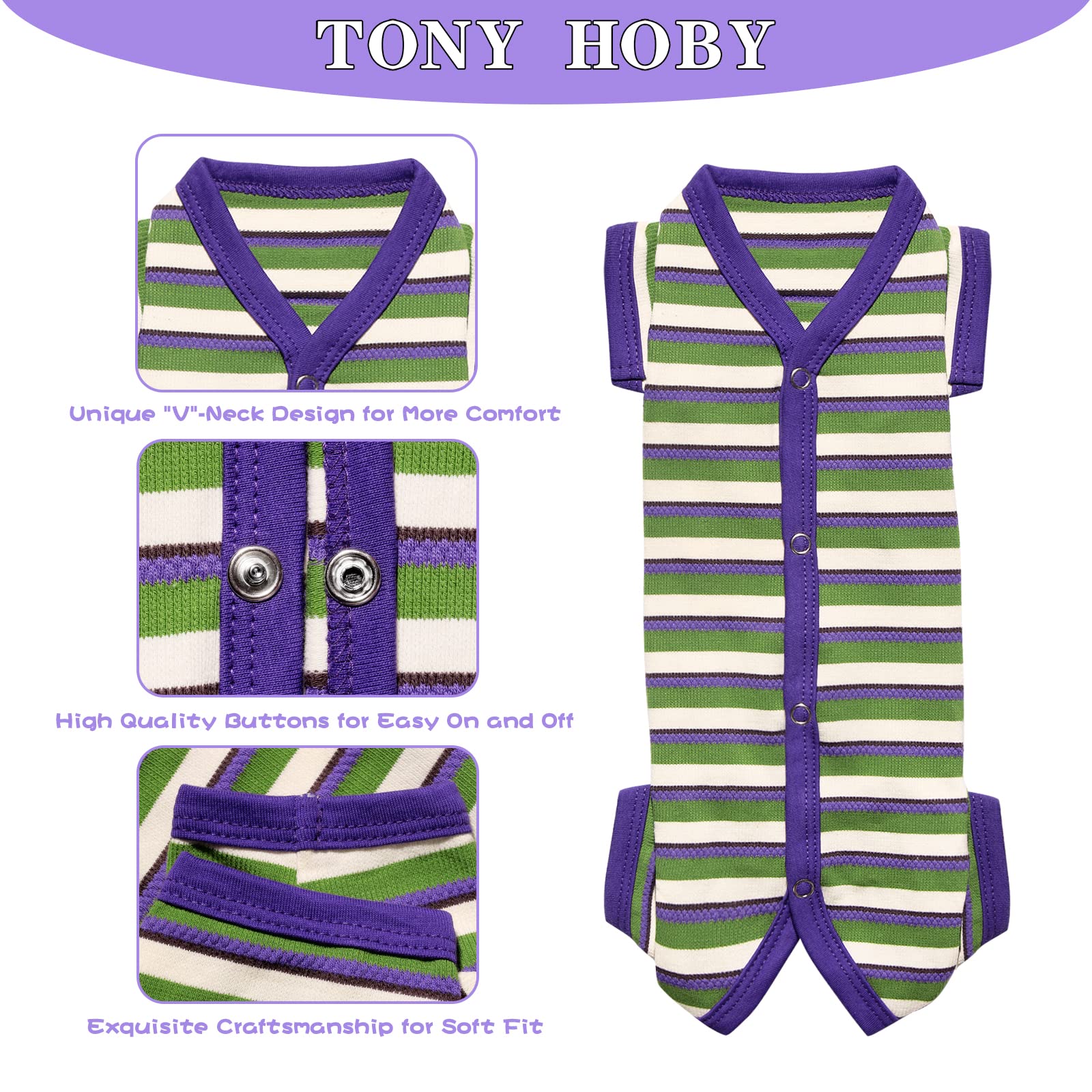 Tony Hoby Dog Pajamas, Knitted Dog Shirt, Dog Surgical Recovery Suit For Small Medium Dog (Purple&Green, Boy, Xl)