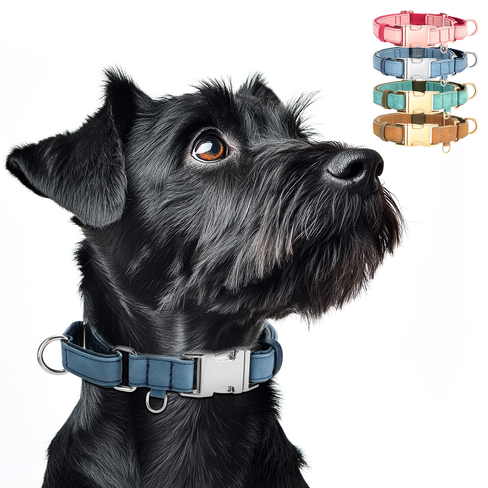 Whippy Vegan Leather Dog Collar No Slip Martingale Dog Collar With Quick Release Metal Buckle For Large Medium Small Dogs,Blue