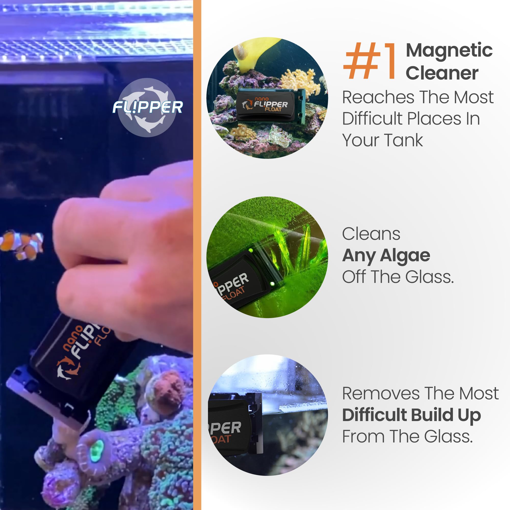 FL!PPER Flipper Magnetic Aquarium Glass Cleaner & Fish Tank Accessories | Effortless Algae Remover for Fish Tank (Nano)
