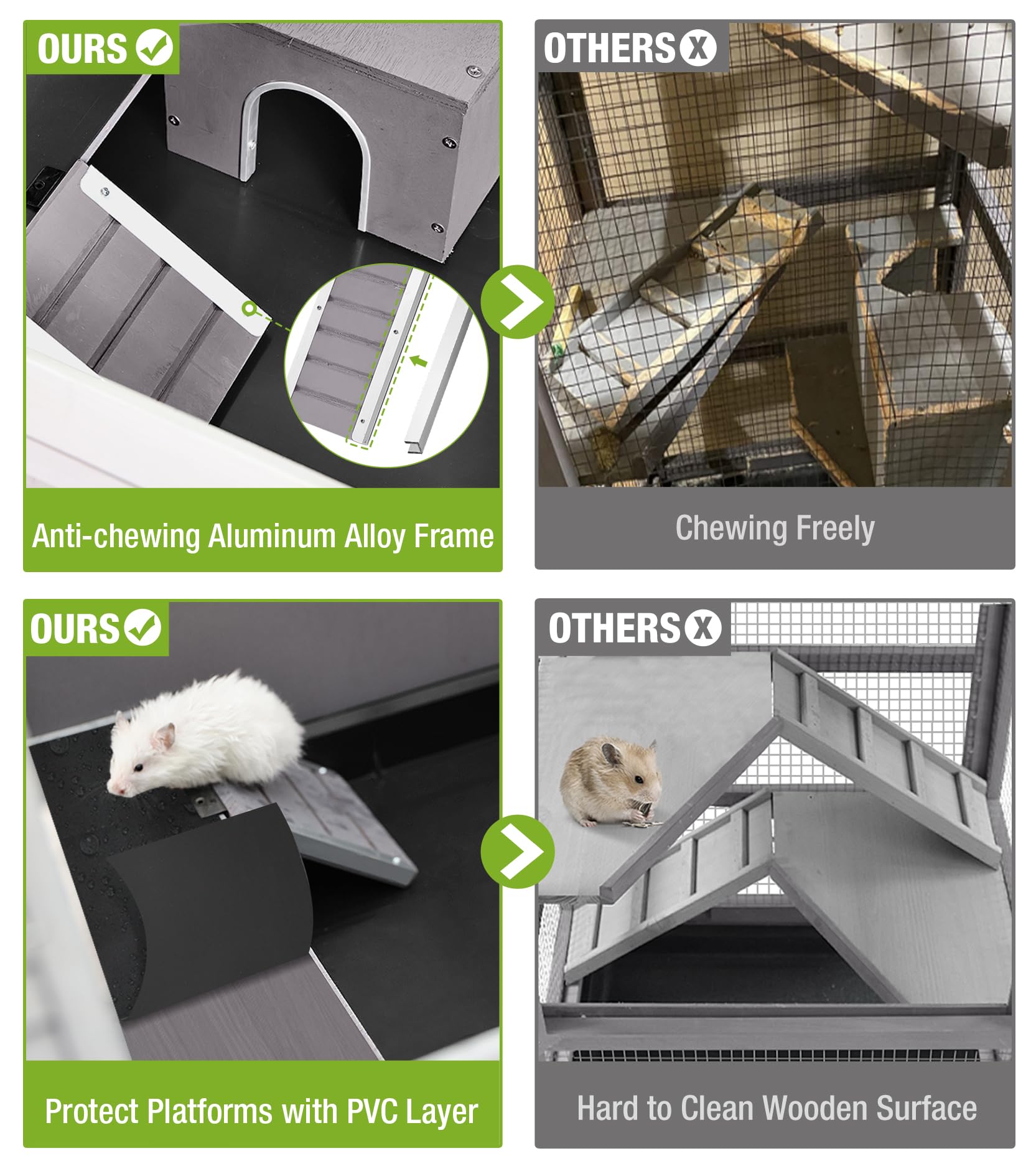 Gutinneen Guinea Pig Cage, Hamster Cage With Chew-Proof Aluminum Edges & Leak-Proof Pvc Layer, Small Animal Cage With 4-Wheel De