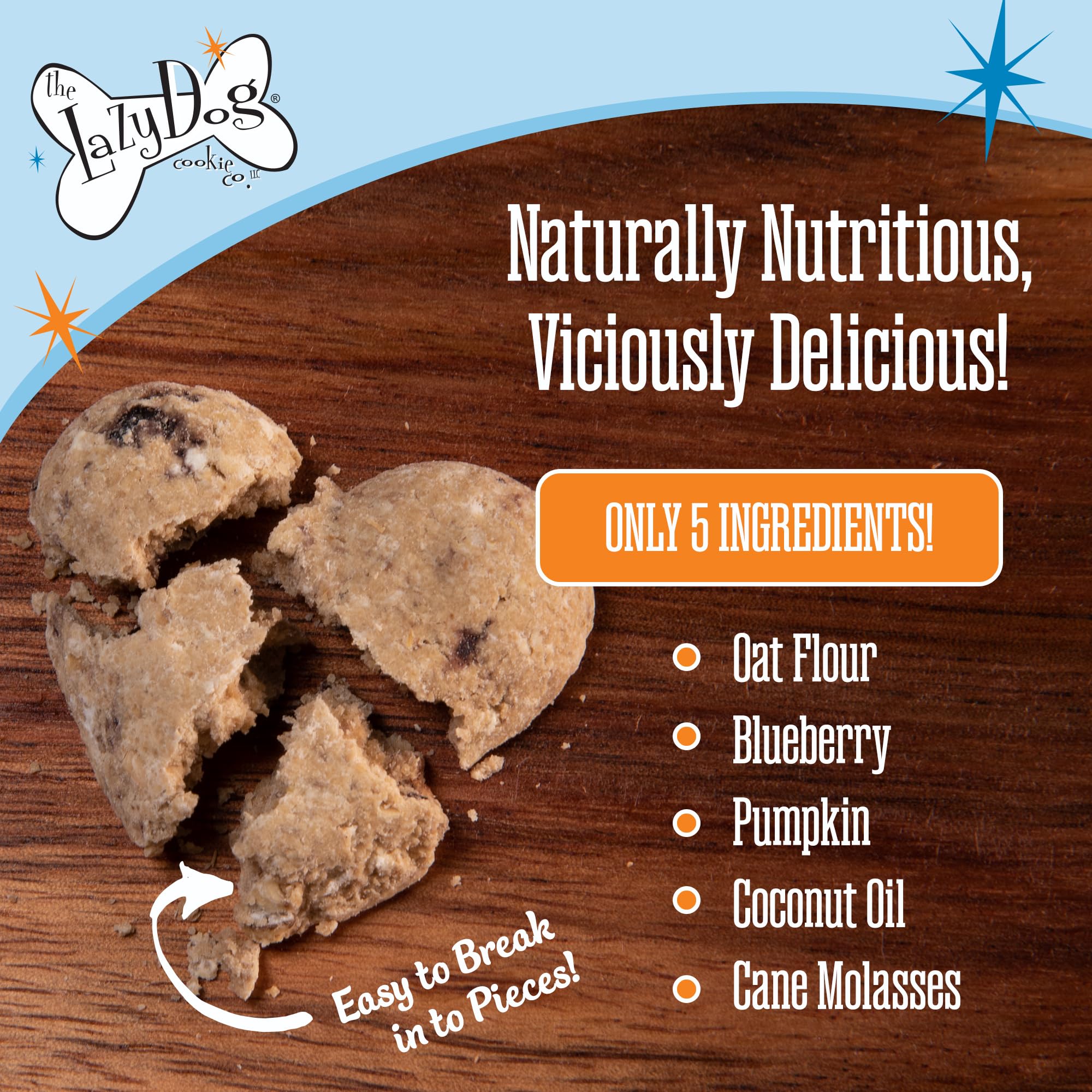 The Lazy Dog Cookie Co. Crunchy Dog Treat, Molasses Crisped Blueberry Oat, Cookies for Small, Medium and Large Dogs, Wheat-Free,