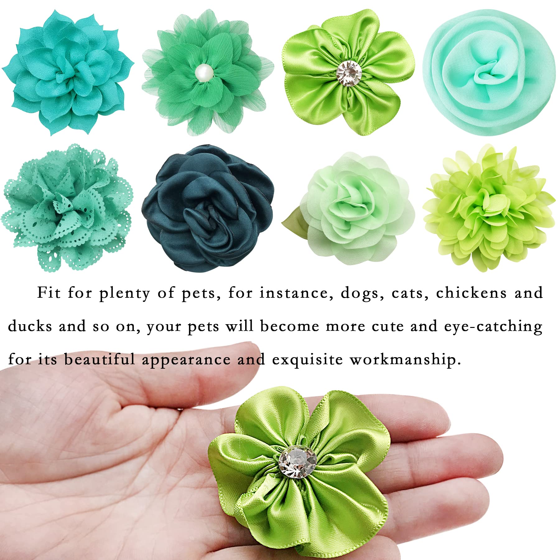 Pet Show 12Pcs Green Dog Collar Bows And Flowers Attachment For Girls Boys Puppies Cats Small Medium Dogs Collars Embellishment Decor For Wedding Birthday Parties Grooming Accessories