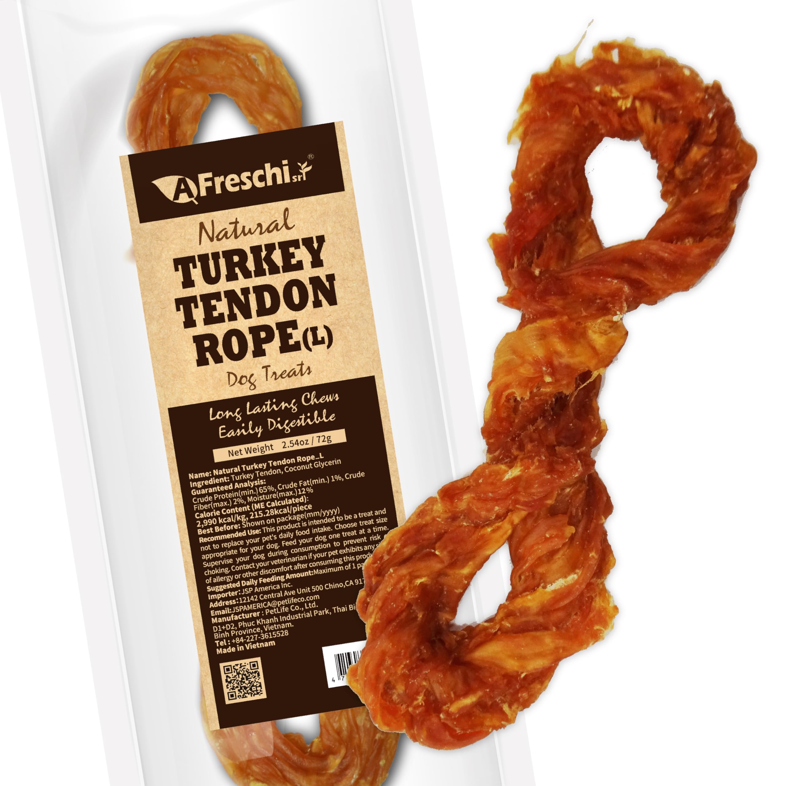 Afreschi Natural Turkey Tendon Rope (L) 1 Unit per Pack, Dog Treats for Signature Series, All Natural Human Grade Puppy Chew, Tu