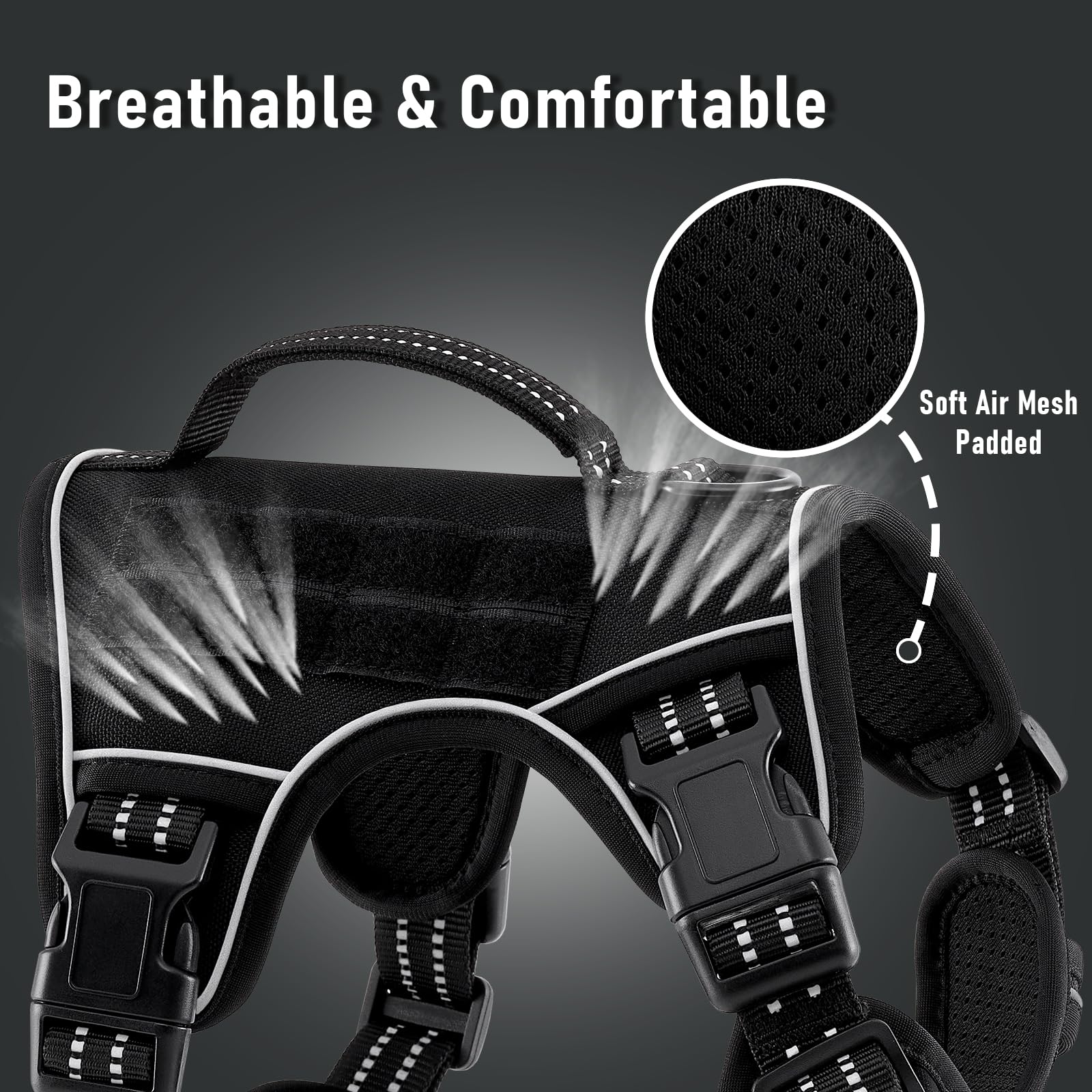 Dog Harness For Small Dog Breeds, Non Pulling Escape Proof Black Reflective Puppy Vest Harness With Handle, No Choke, Adjustable