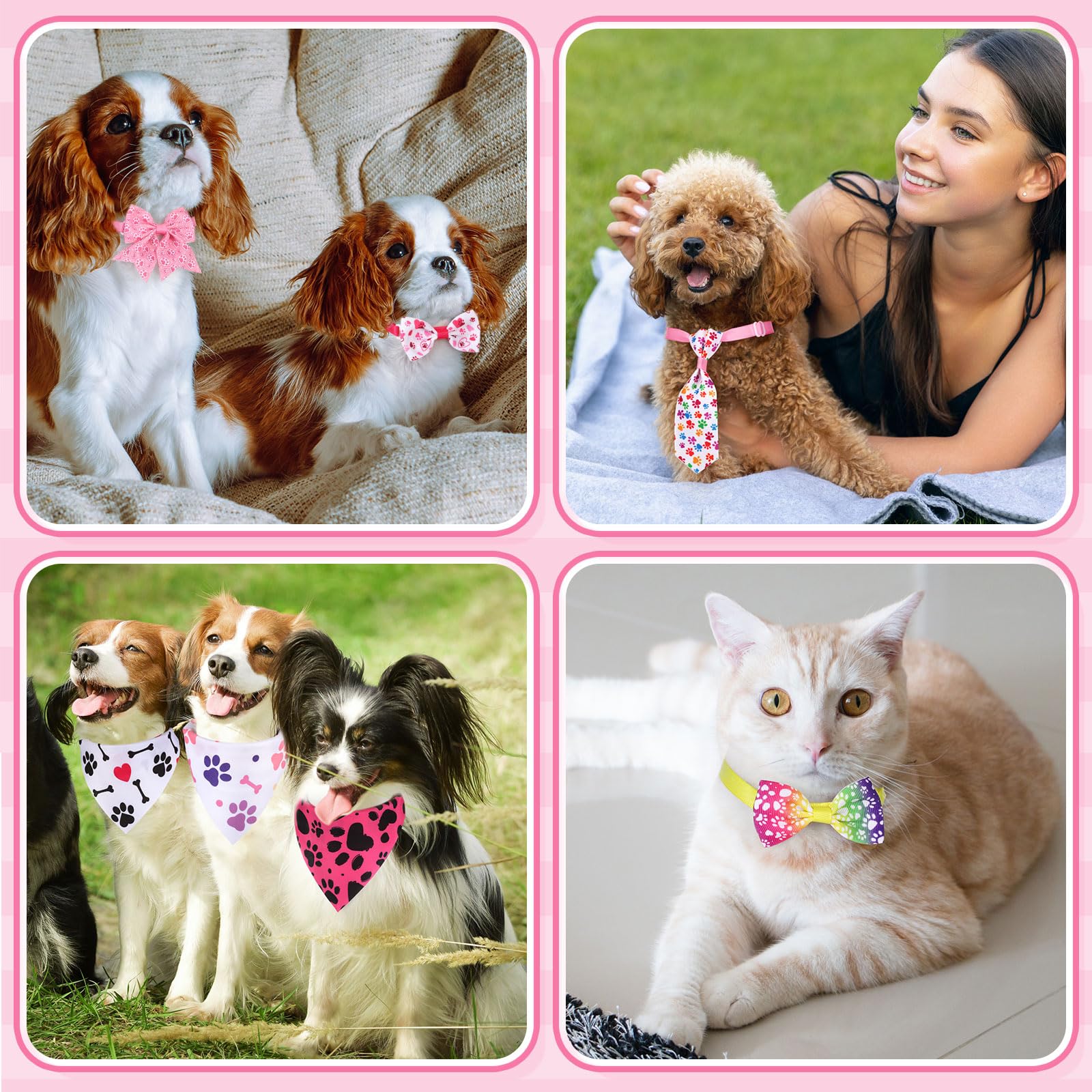 Reginary 120 Pcs Paw Bone Print Dog Bandanas Bulk Dog Bows Set Bow Ties Cat Scarf Colorful Washable Triangle Pet Kerchief Cute B