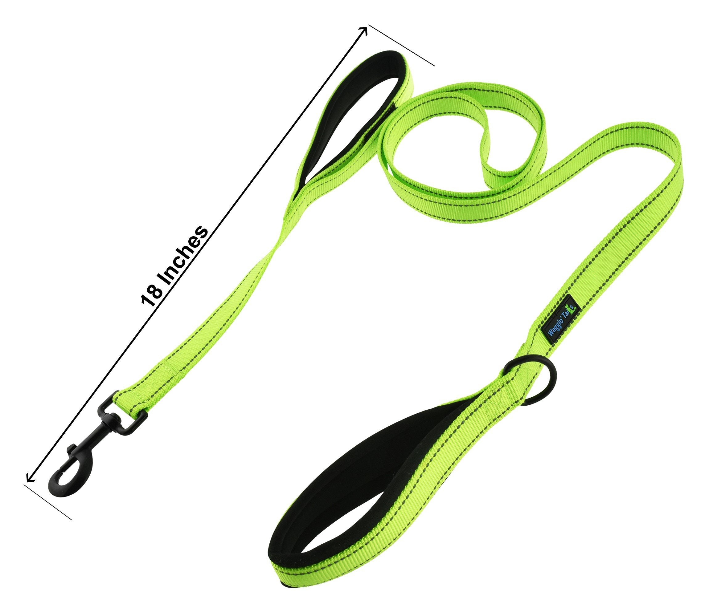 Wagtime Club Soft &Thick Dual Handle 6Ft Dog Leash, Premium Nylon Double Padded Handles For Medium, Large Or Xlarge Dog (Reflective Neon Green)