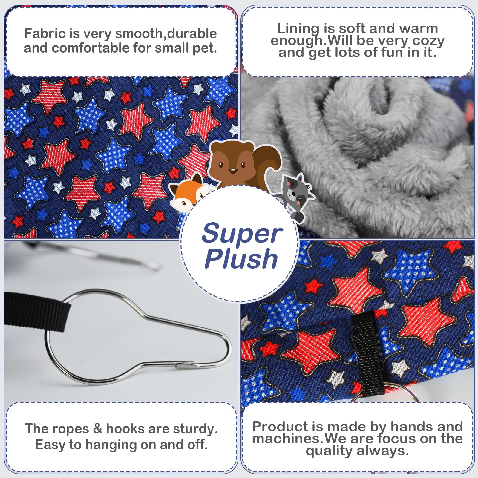 Petonfun Ferret Rat Hammock Set Guinea Pig Hideout Bed,Soft Hamster Toys Hanging Tunnels And Tubes,Plush Small Animal Pet Chinch