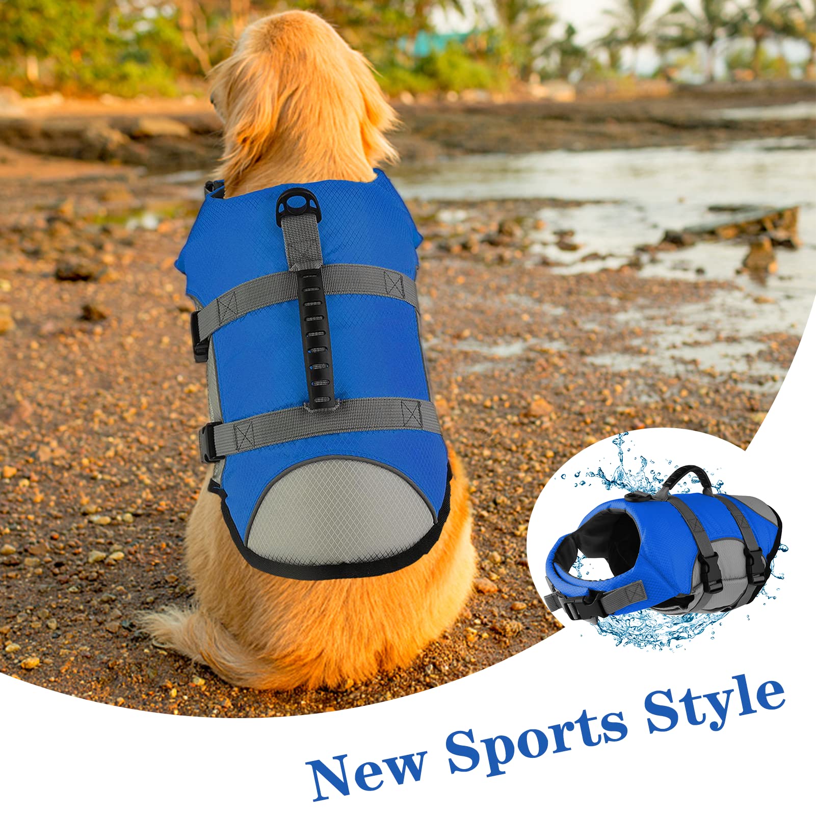 Mklhgty Dog Life Jacket, Reflective Adjustable Dog Life Vest With Rescue Handle For Swimming And Boating, Ripstop Pet Safety Lif