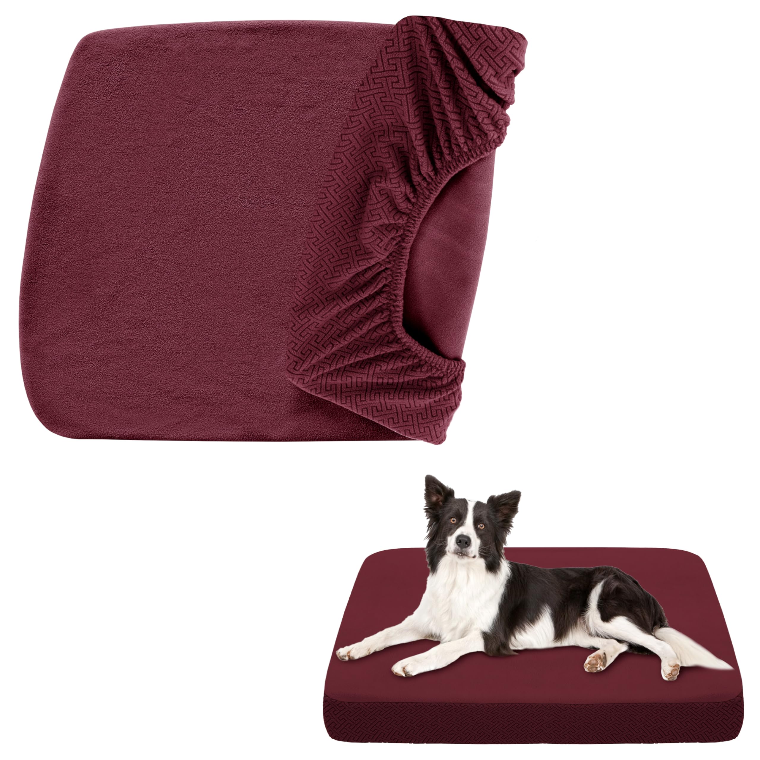Softown Dog Bed Covers Replacement Washable Dog Bed Waterproof Cover Soft Cover For Dog Cat, Cover Only (Burgundy, 48X30X6 Inche