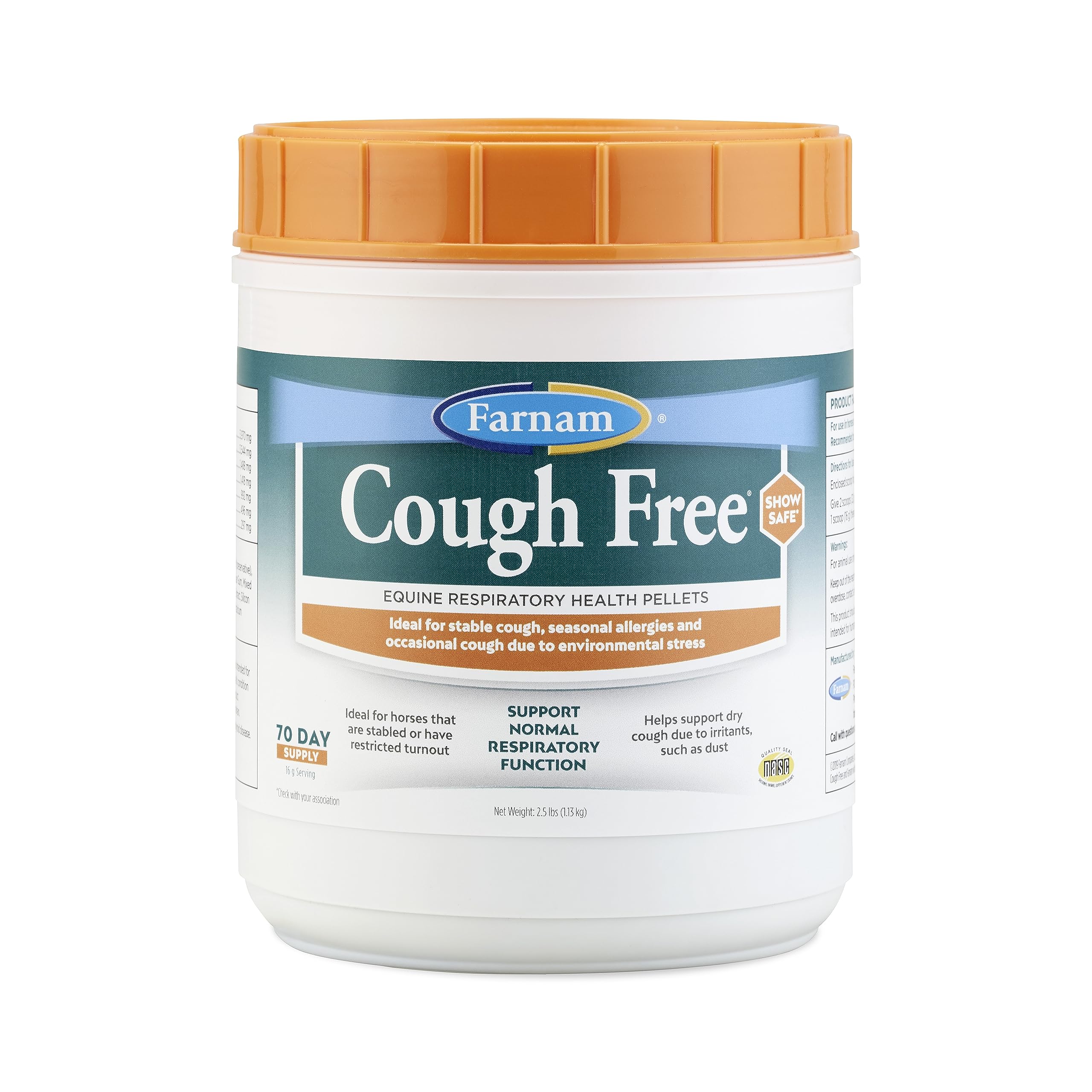 Farnam Cough Free Horse Cough Supplement Pellets, Provides Respiratory Support for Horses with Seasonal Allergies or Stable Coug