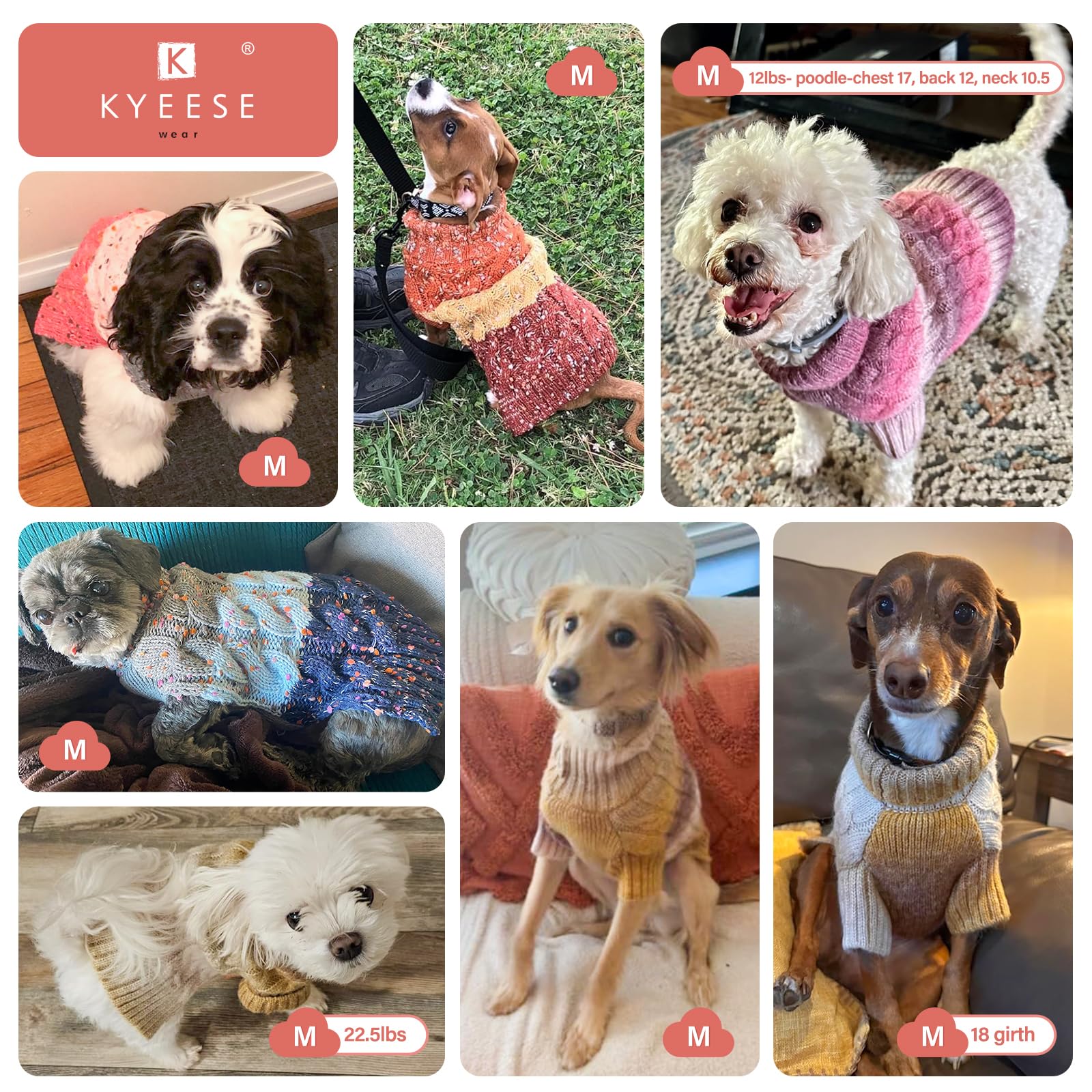 Kyeese Dog Sweater For Small Dogs Thick Dog Knitwear Turtleneck Warm With Sleeves Fuzzy Dogs Clothes Gradient Color, Blue, Mediu