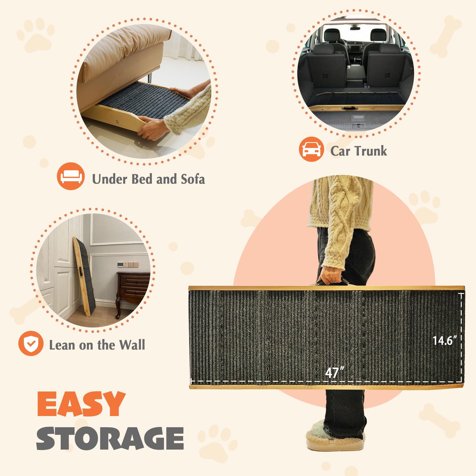 Petkaray Dog Ramp For Bed, Indoor Dog Step For Couch, Folding Portable Stairs For Small Medium Large Dogs, 47'' Long Adjustable