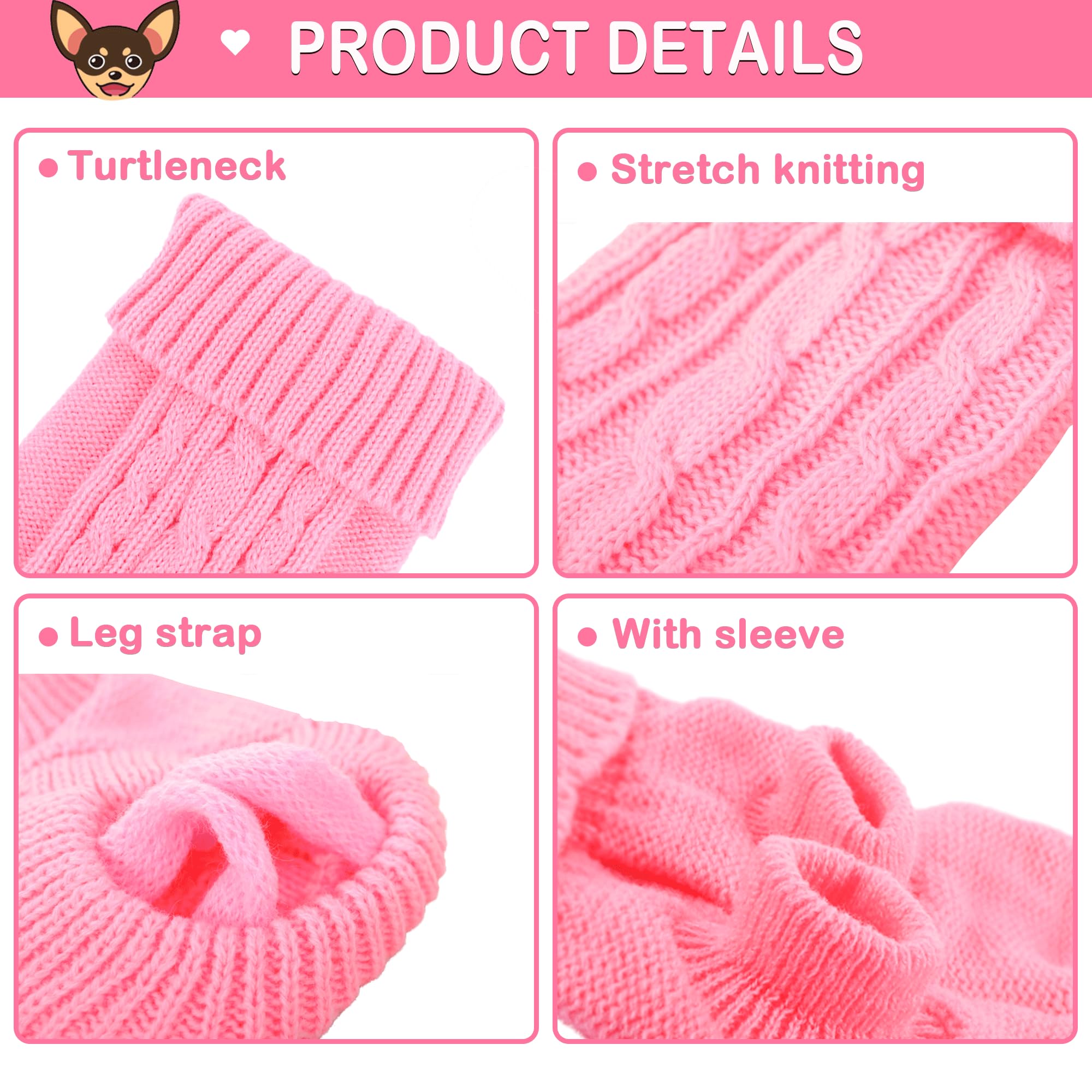 Chihuahua Yorkie Sweater, 2 Pieces Dog Sweaters For Small Dogs, Turtleneck Knitted Dog Clothes For Small Dogs, Winter Warm Pullo