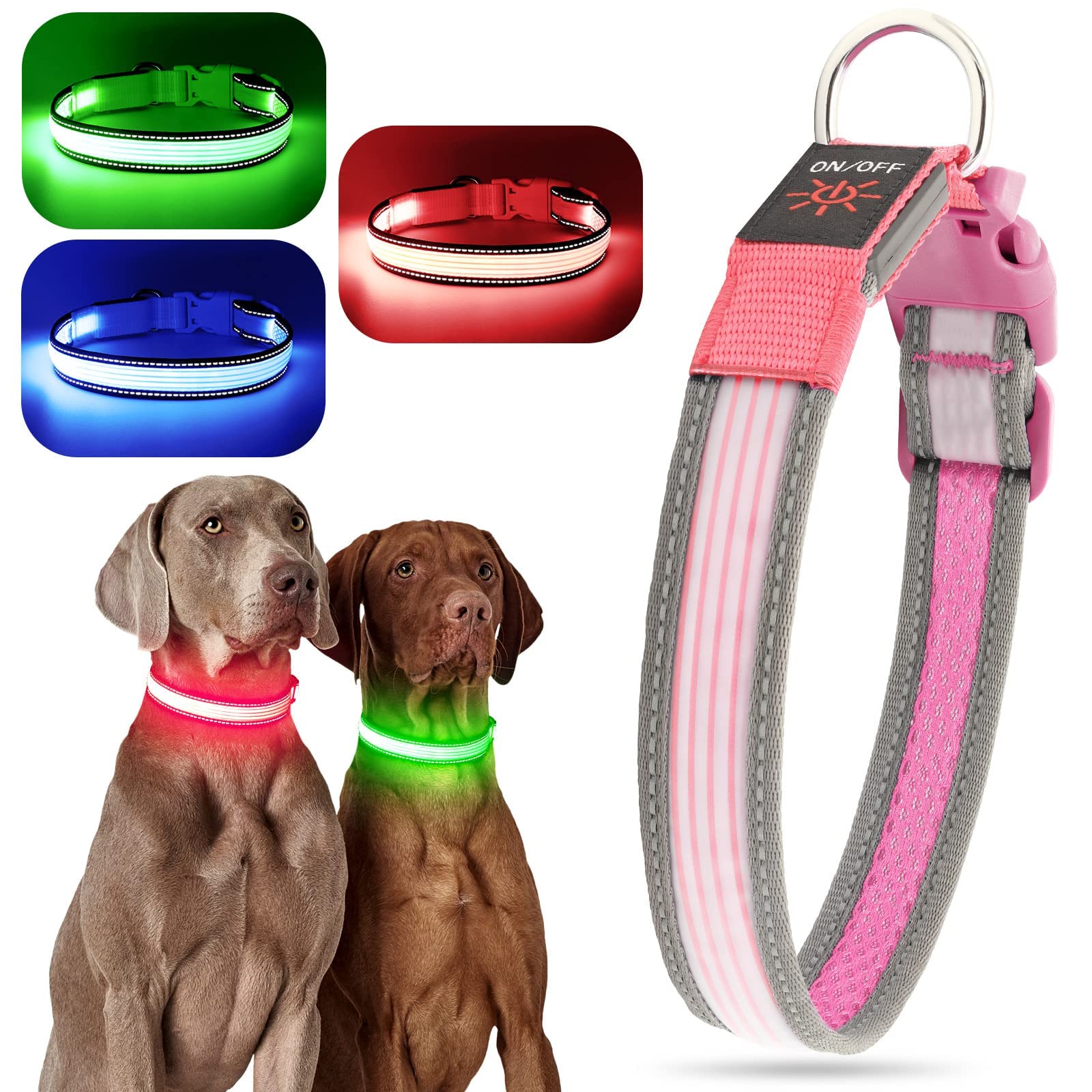 Yfbrite Full Adjustbale Led Dog Collar, Full Illuminated Light Up Dog Collars, Reflective Dog Collar Light Glowing In The Dark For All Dogs Safety (Small, Pink-2)
