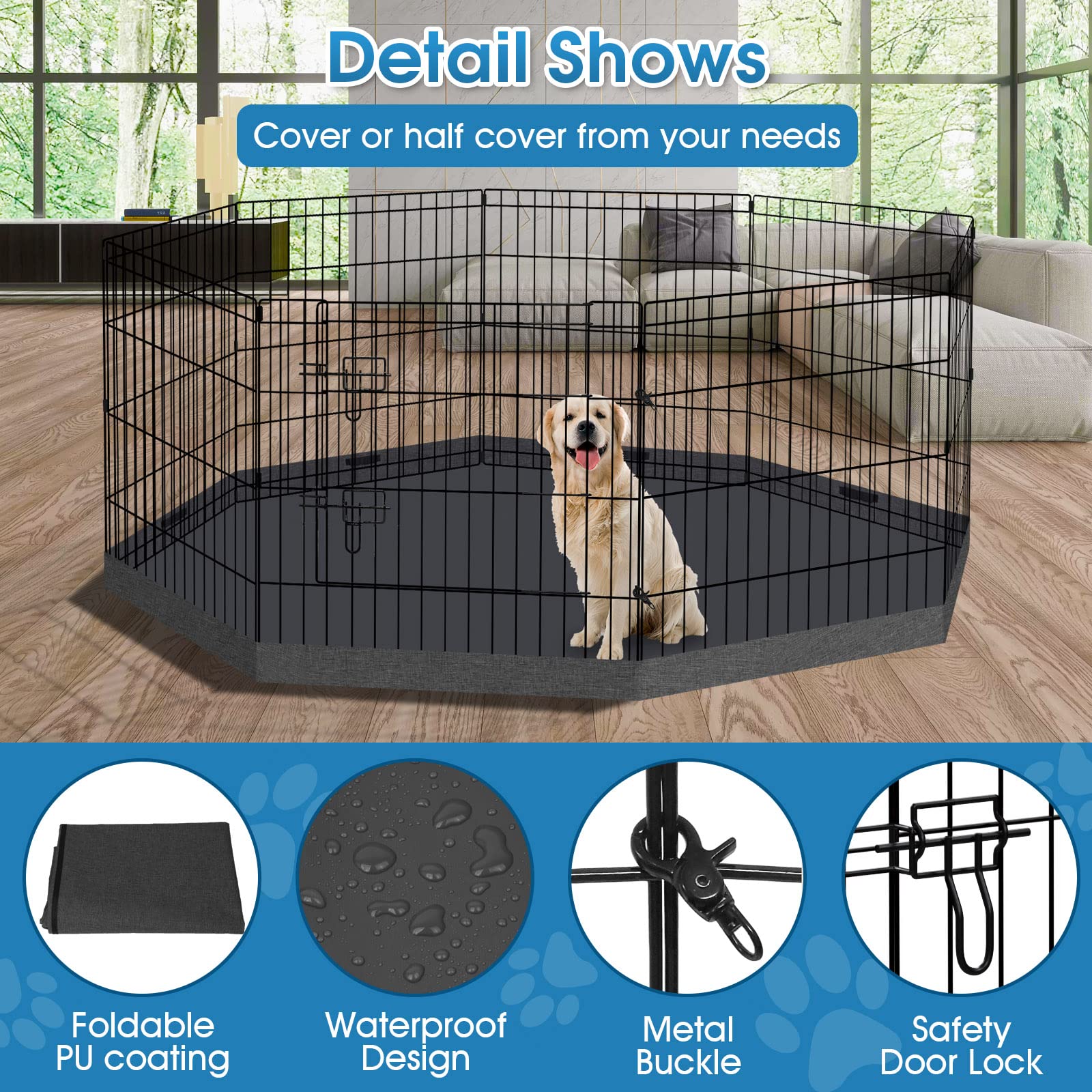 Dog Pen Pet Playpen Dog Fence Indoor Foldable Metal Wire Exercise Puppy Play Yard Pet Enclosure Indoor Outdoor 8 Panels 24 Inch