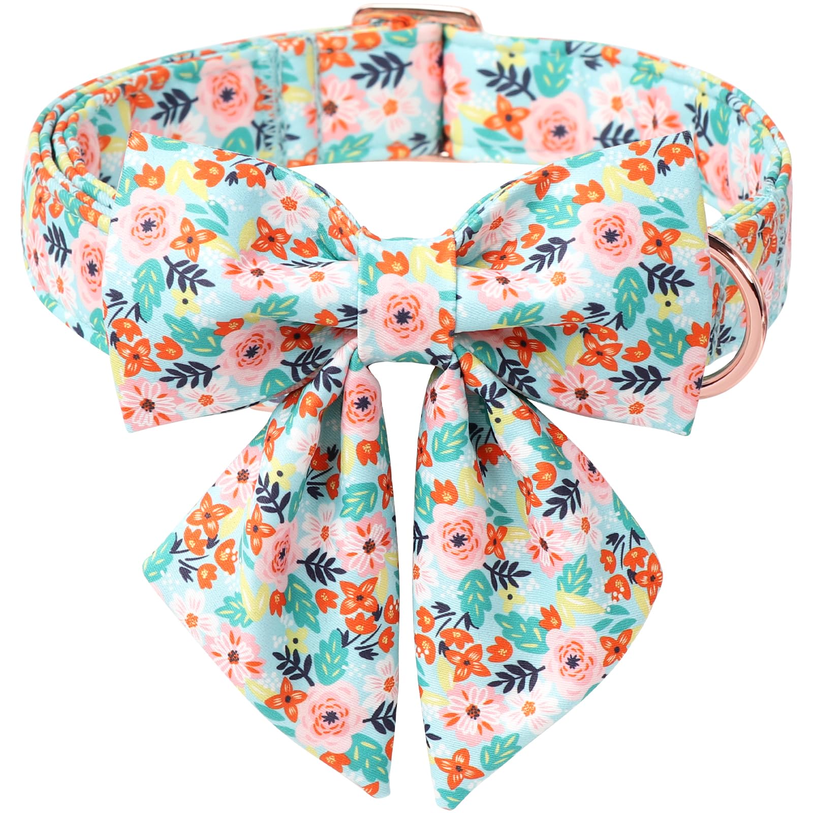 Babole Pet Floral Dog Collar With Bow Tie - Adjustable Blue Flower Lady Bow Collar Breathable Comfort Spring-Summer Dog Collars 