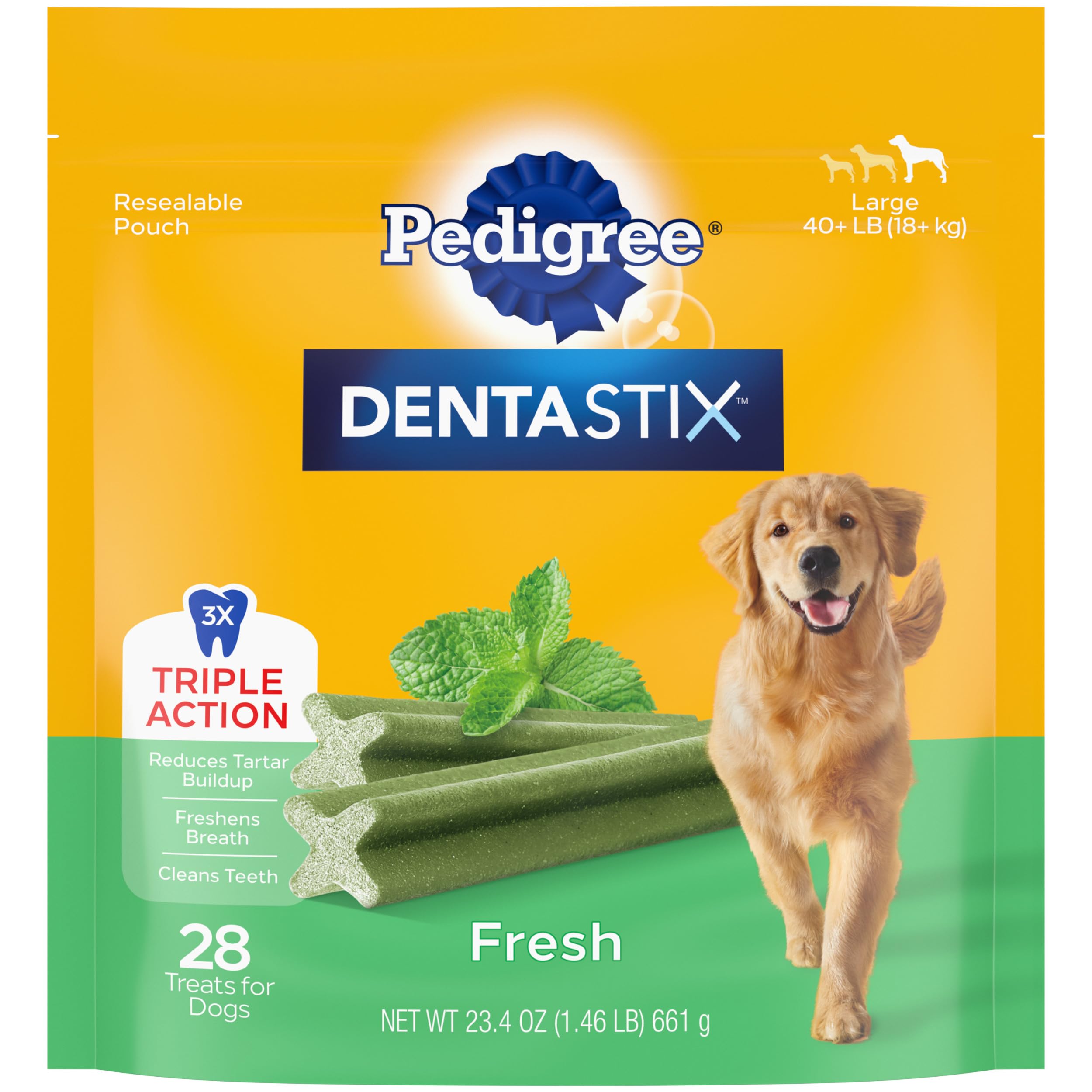 PEDIGREE DENTASTIX Fresh Breath Large Dog Dental Treats Fresh Flavor Dental Bones, 1.46 lb. Pack (28 Treats) (Packaging May Vary
