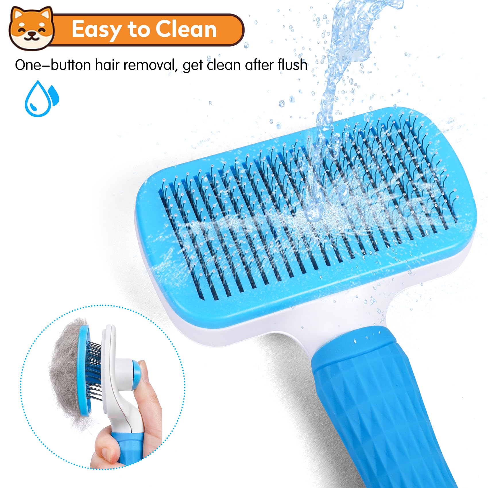 PWOD Self Cleaning Slicker Brush for Dogs & Cats, Blue, 1 Regular, Plastic, Removes Shedding & Loose Undercoat