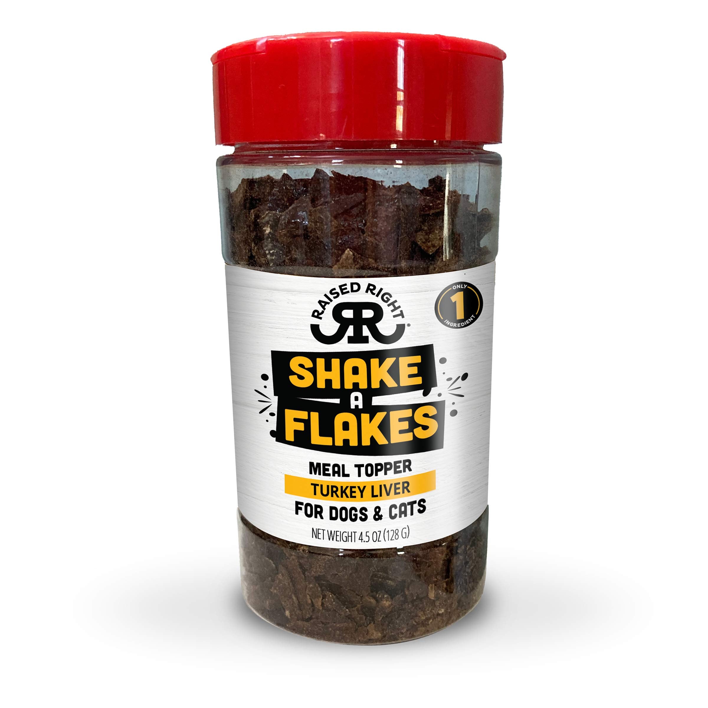 Raised Right Turkey Shake A Flakes, Single Ingredient Meal Topper for Dogs & Cats, 4.5 oz., Brown