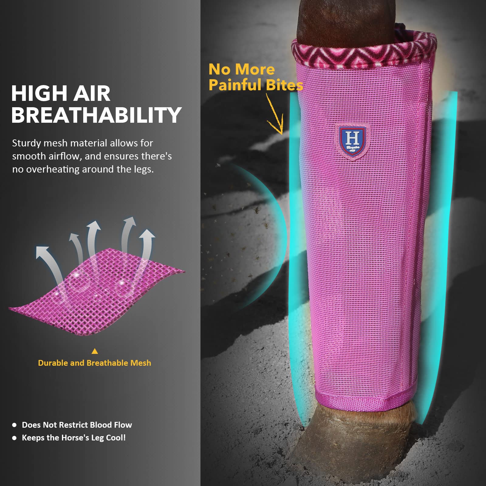 Caremaster Fine Mesh Fly Boots Loose Fitting & Non-Slip Horse Fly Leggings Fleece Air Flow (Set Of 4) Hot Fuchsia Large