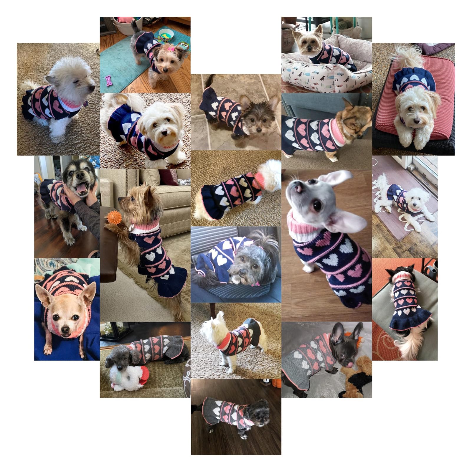 Jecikelon Pet Dog Long Sweaters Dress Knitwear Turtleneck Pullover Warm Winter Puppy Sweater Long Dresses (Navy Heart, Medium)