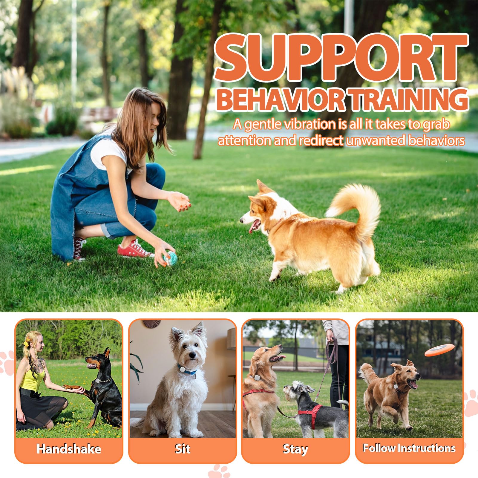 Carmelie Dog Training Device No Shock, Dog Training Collar Clip With Remote, Safe & Humane Vibrating Clicker, One-Touch Operatio