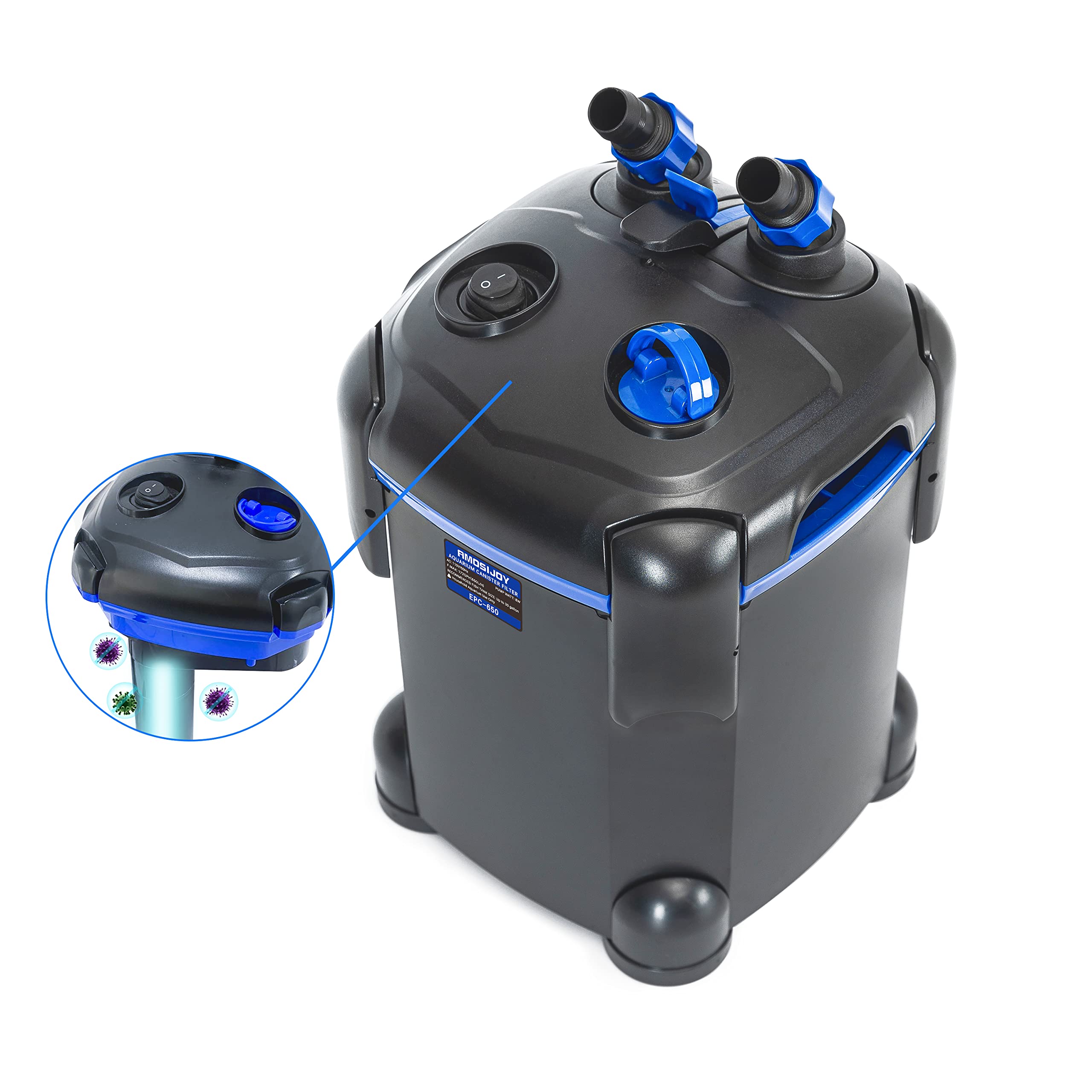 Amosijoy 172Gph Canister Filter, Ultra-Quiet External Aquarium Filter With Free Media For Large Fish Tanks And Aquariums (172Gph