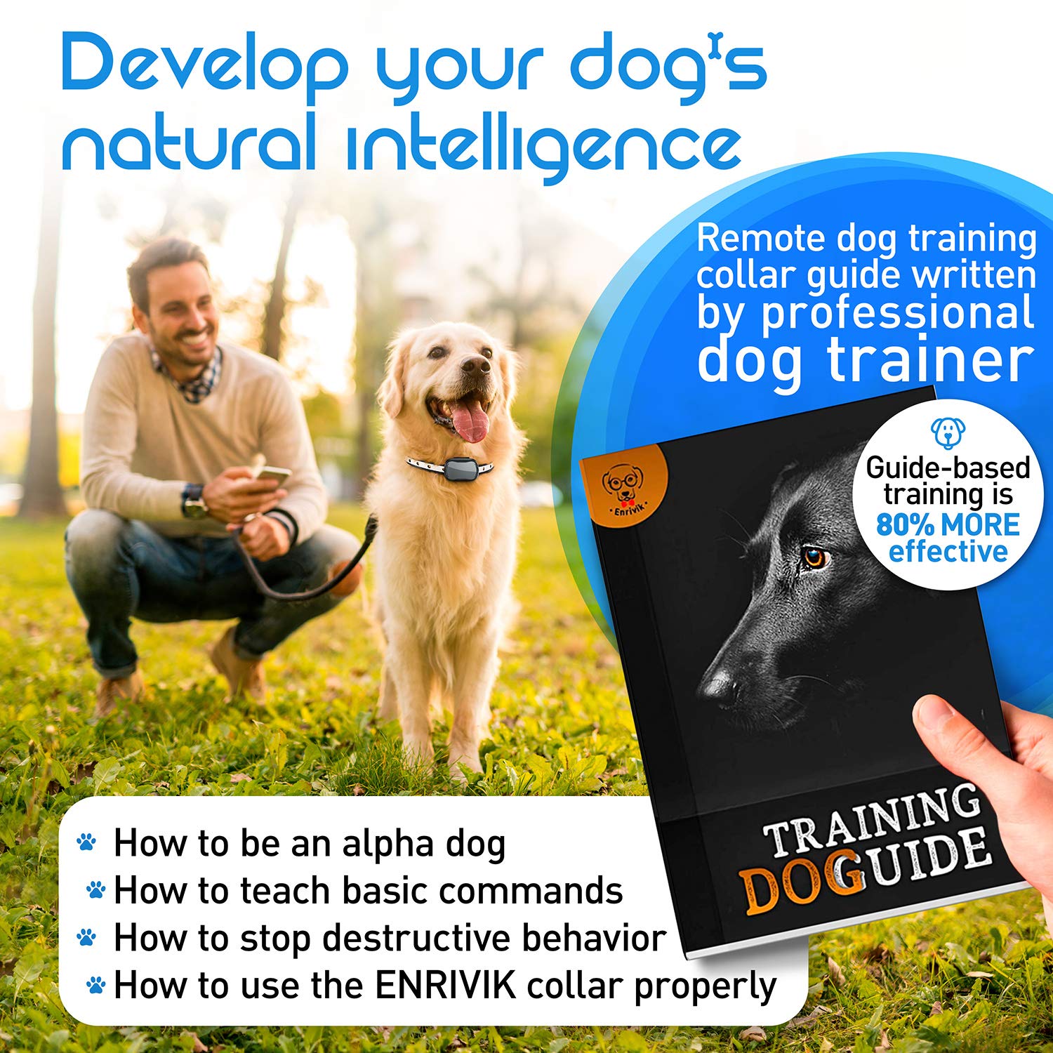 Enrivik Extra Small Dog Shock Collar - Waterproof, 1000 Ft Range, Model EN-912, Grey, for Dogs 5-15lbs