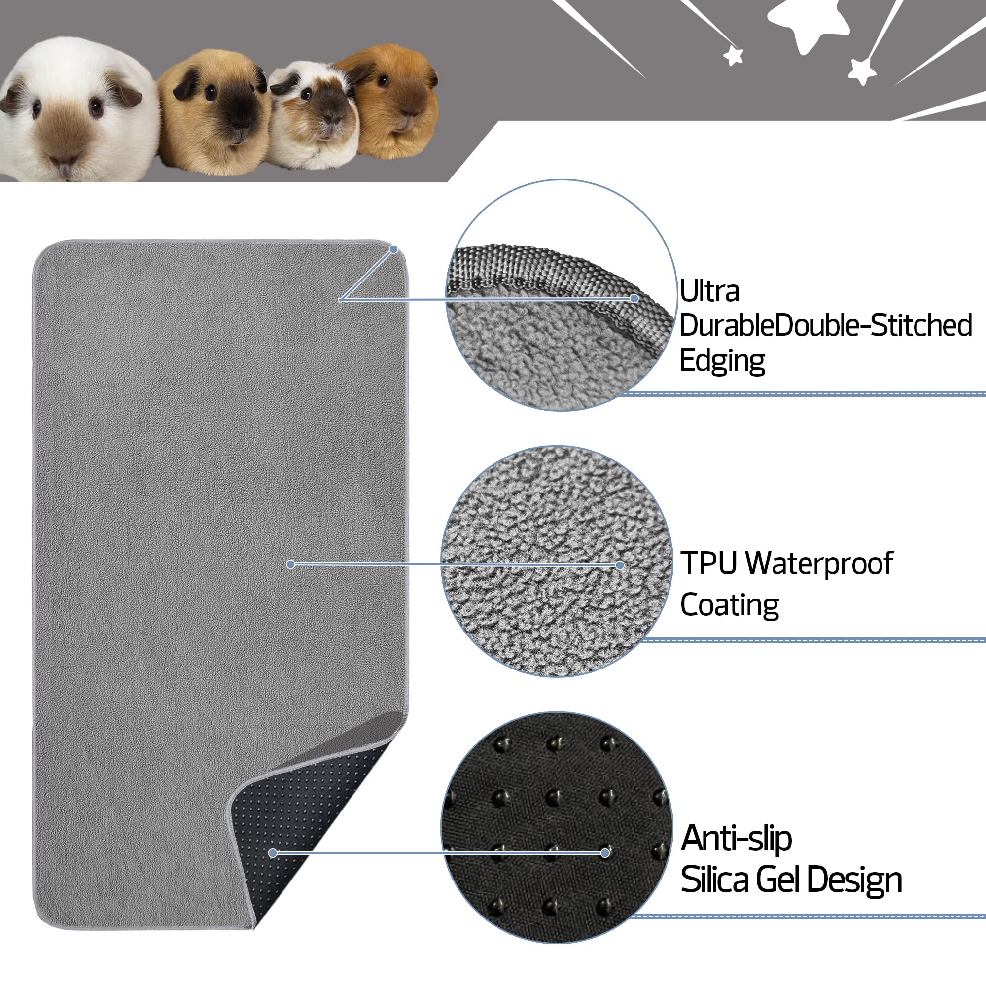 GINIDEAR Guinea Pig Cage Liner, 1 Pack - Washable, Reusable, Leakproof Fleece Bedding Pads for Small Animals with Anti-Slip Bott
