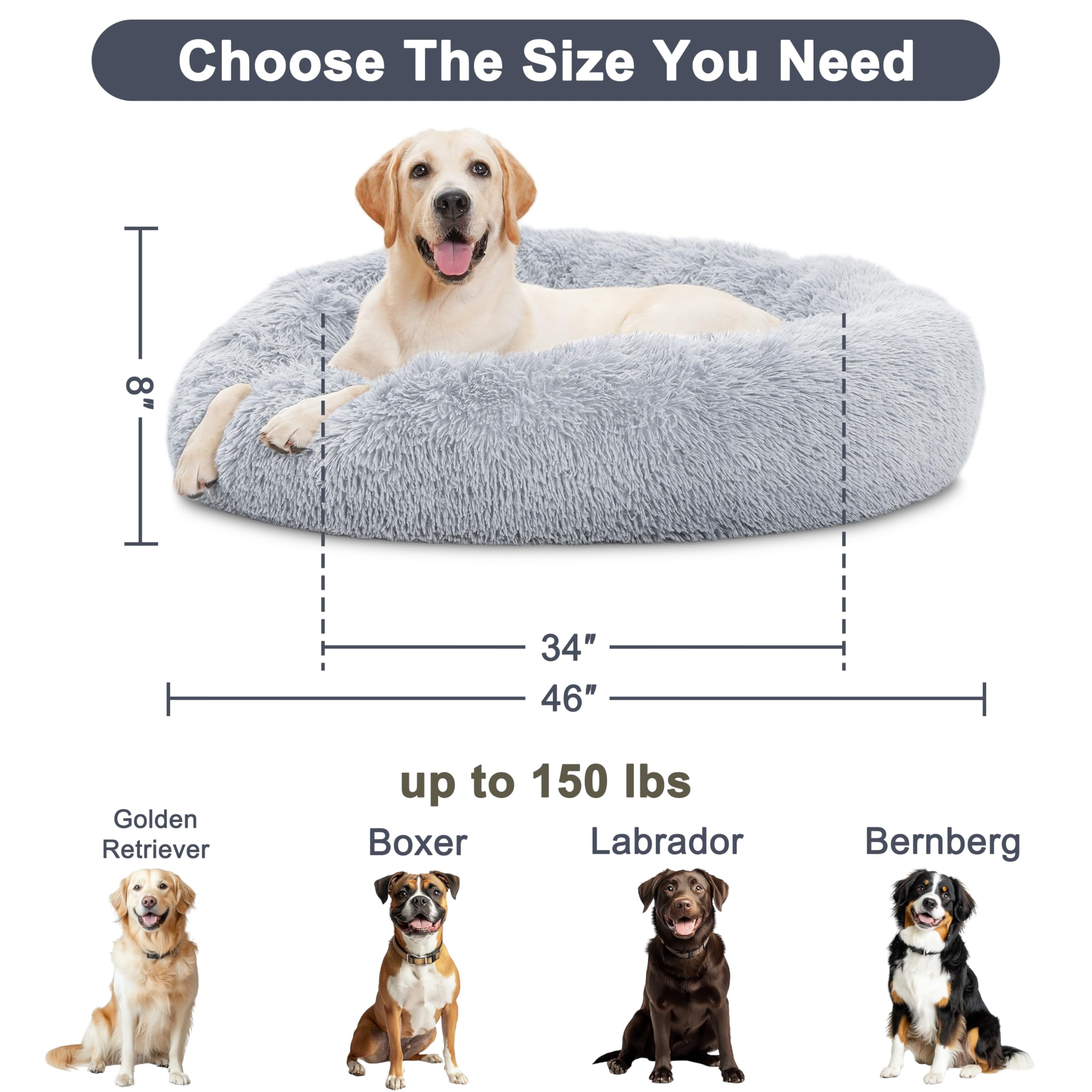 ELSKER&HOME Calming Dog Bed,Donut Washable Warming Soft Round 46 inches Dog Beds for Large Dogs,Anti-Anxiety Fluffy Plush Cushio
