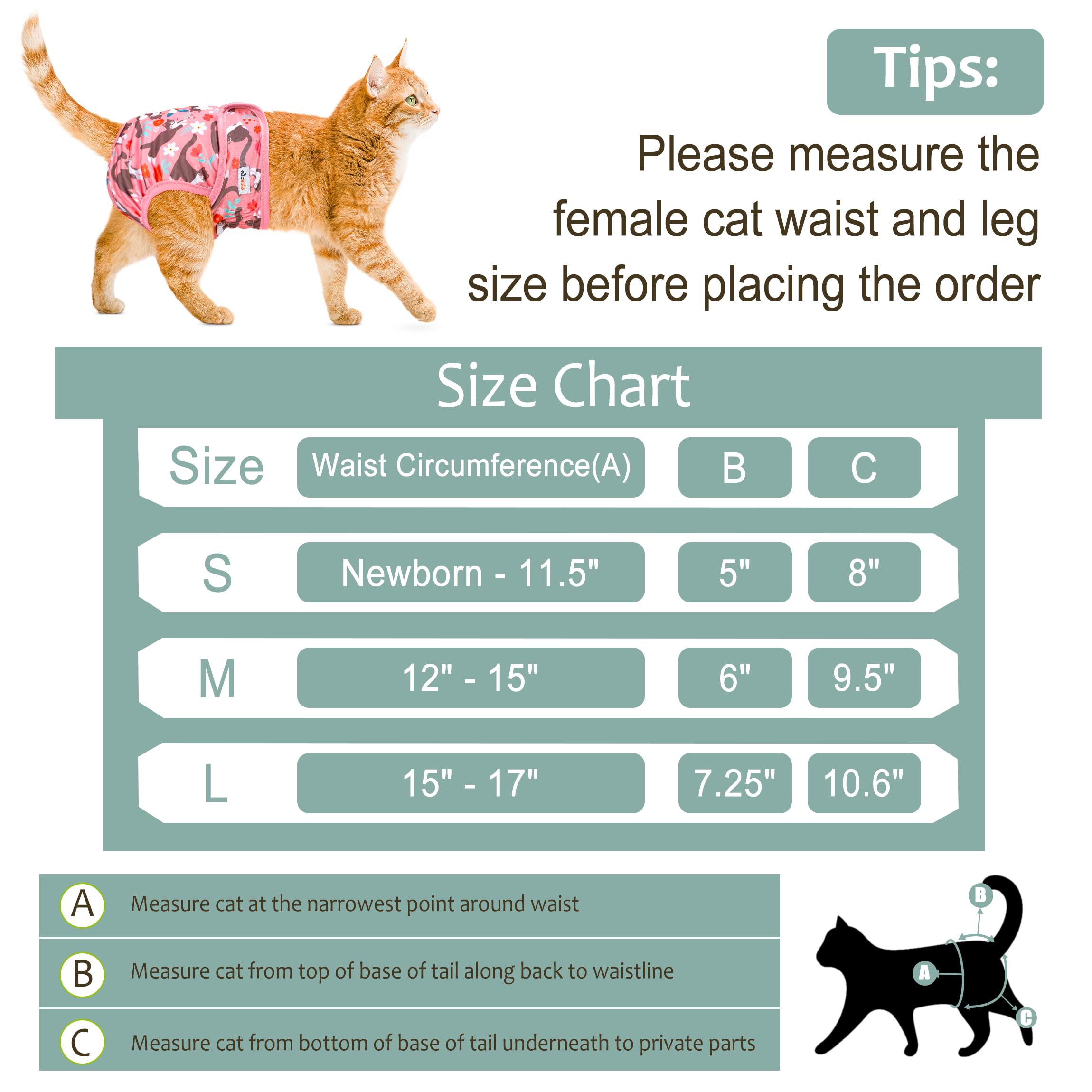 Reusable Cat Diapers 3 Pack With Good Absorbency Kitten Diapers Small For Female & Male Cats - Easy To Put On, Secure Fit