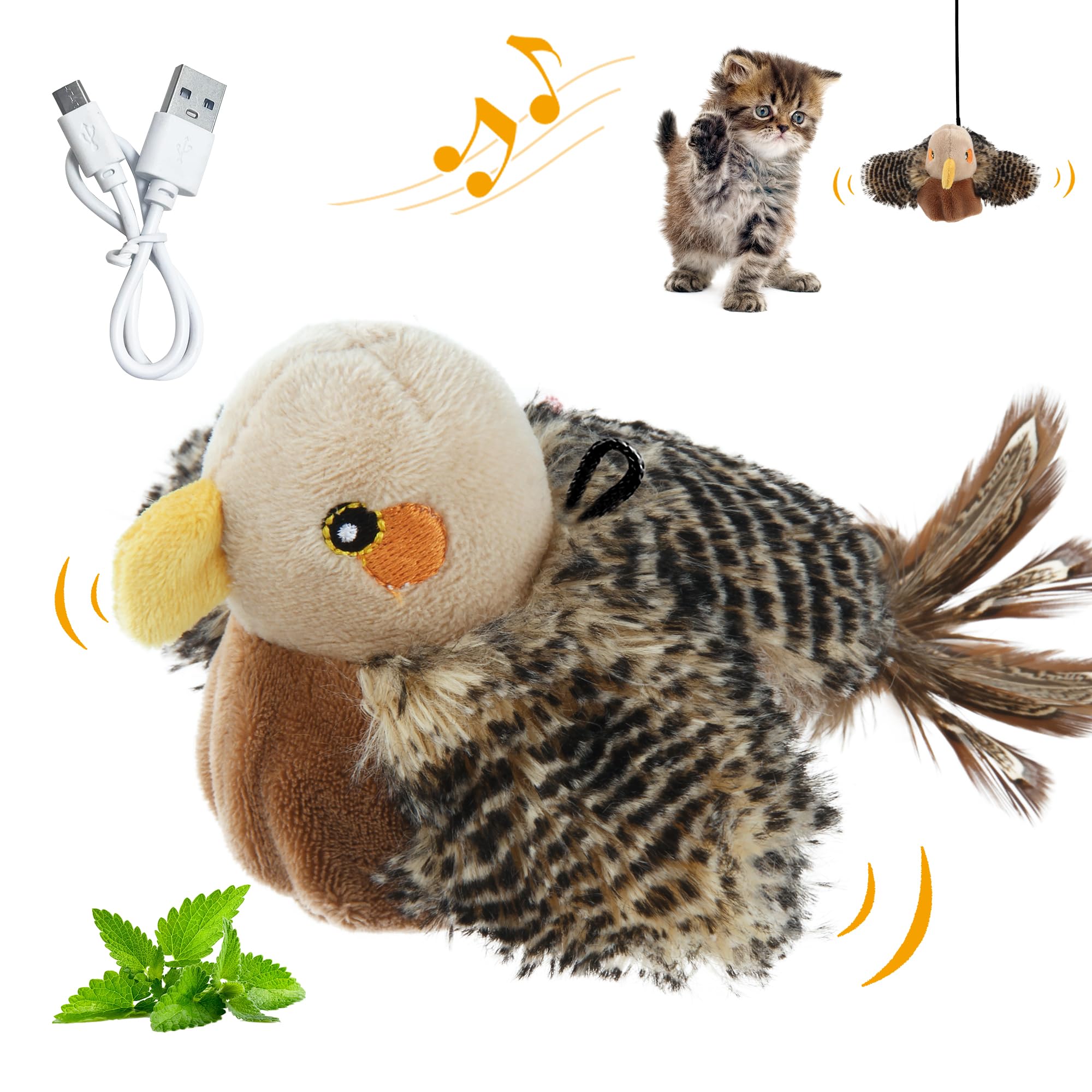 Gigwi Flappy Bird Cat Toy For Indoor Cats, Rechargeable Lifelike Interactive Flapping Bird Cat Toy Tweet, Flapping Wings & Livel