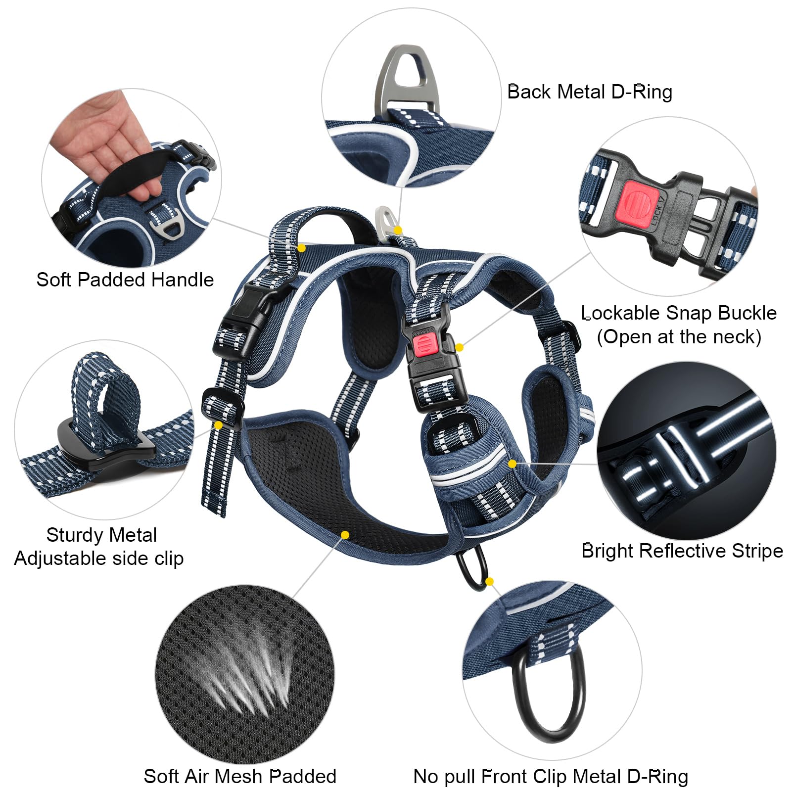 Timos Dog Harness Small Sized, No Pull Pet Harness with Neck Lockable Snap,No Choke Front Clip Dog Reflective Vest,Adjustable Me