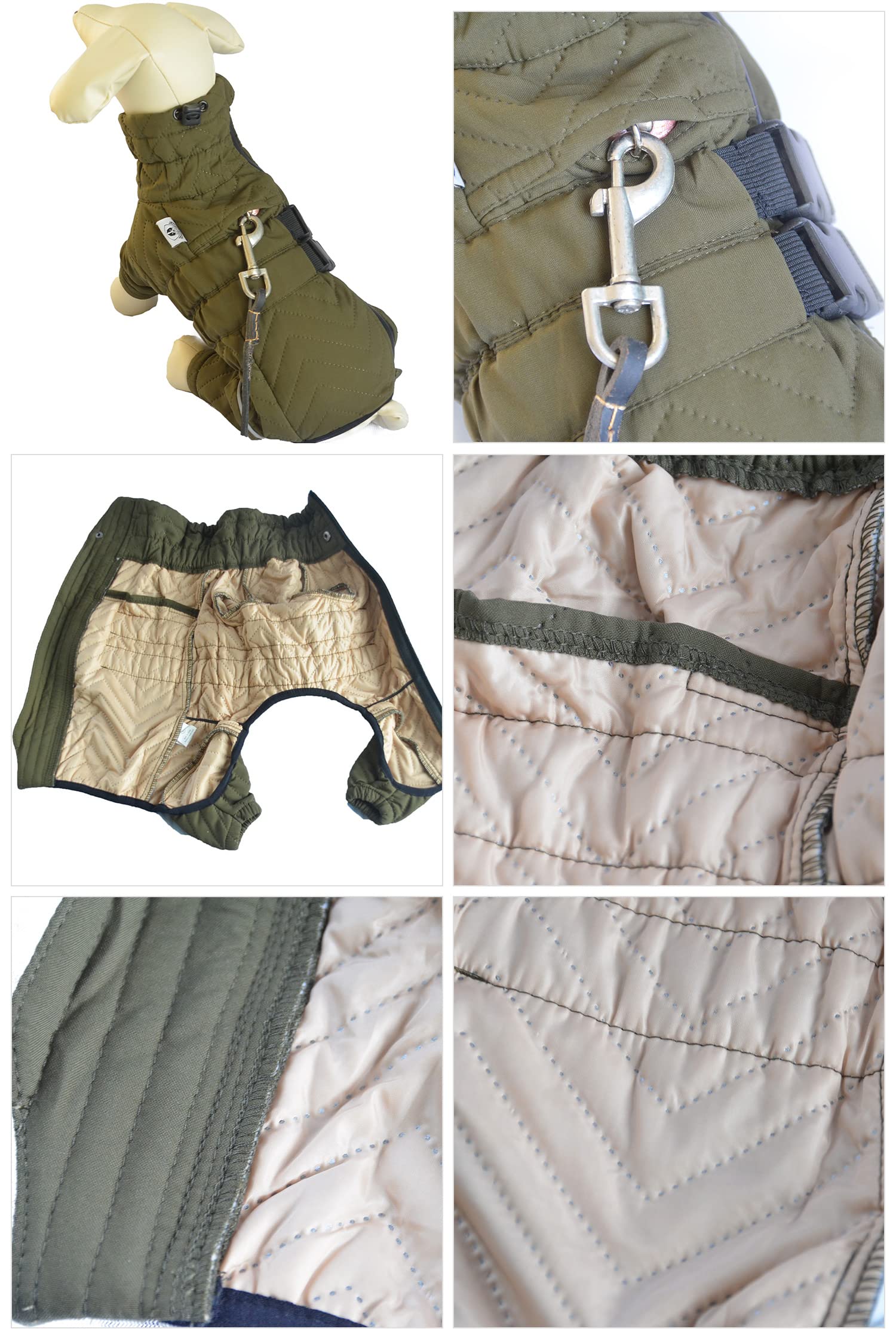 Warm Dog Coat Double Layers Dog Vest, 4 Legs Covered Windproof Waterproof Reflective, Olive 5Xl