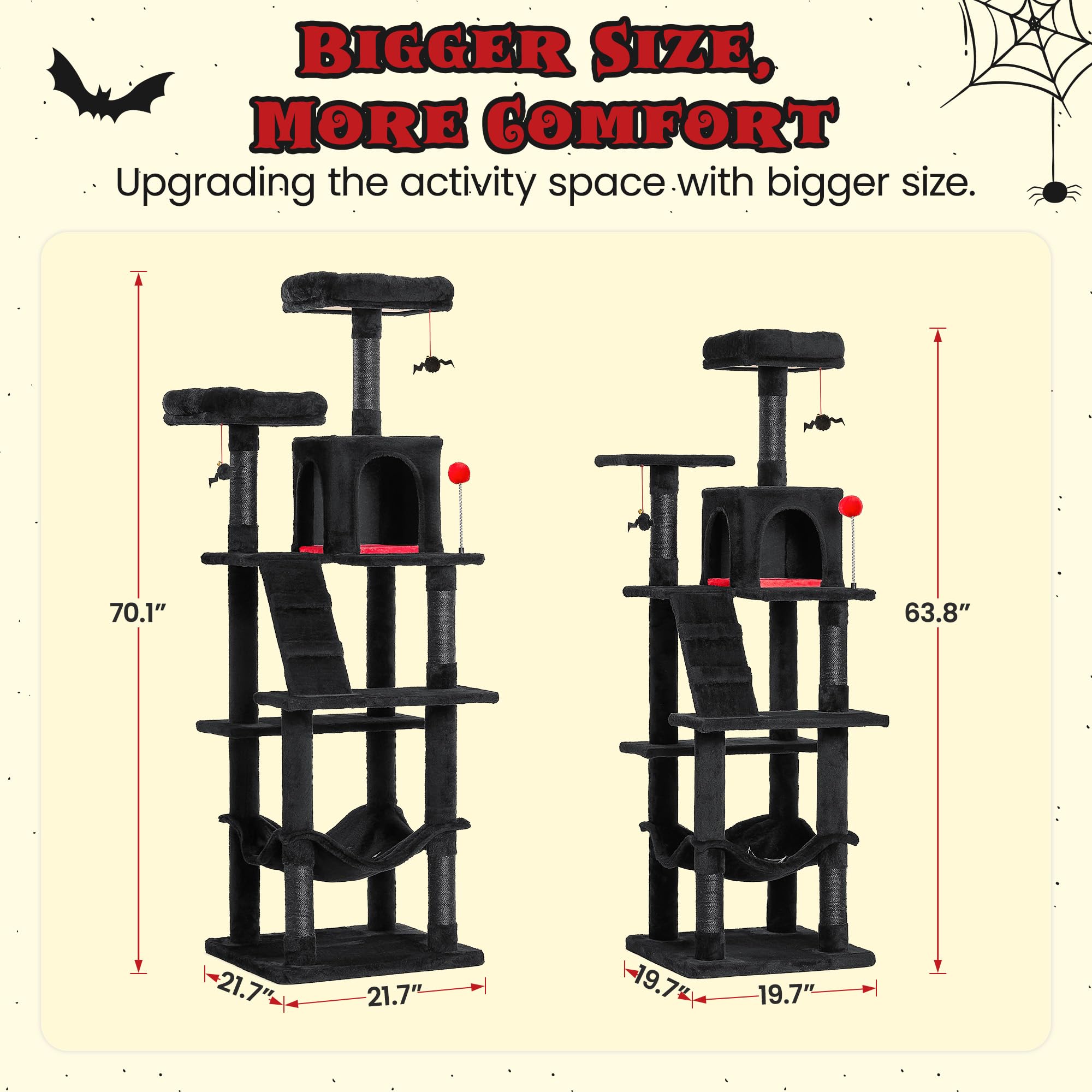 Mwpo Gothic Large Cat Tree, 70.1-Inch Multi-Level Tall Cat Tower For Indoor Cats, Plush Cat Condo With Big Padded Perches, Sisal