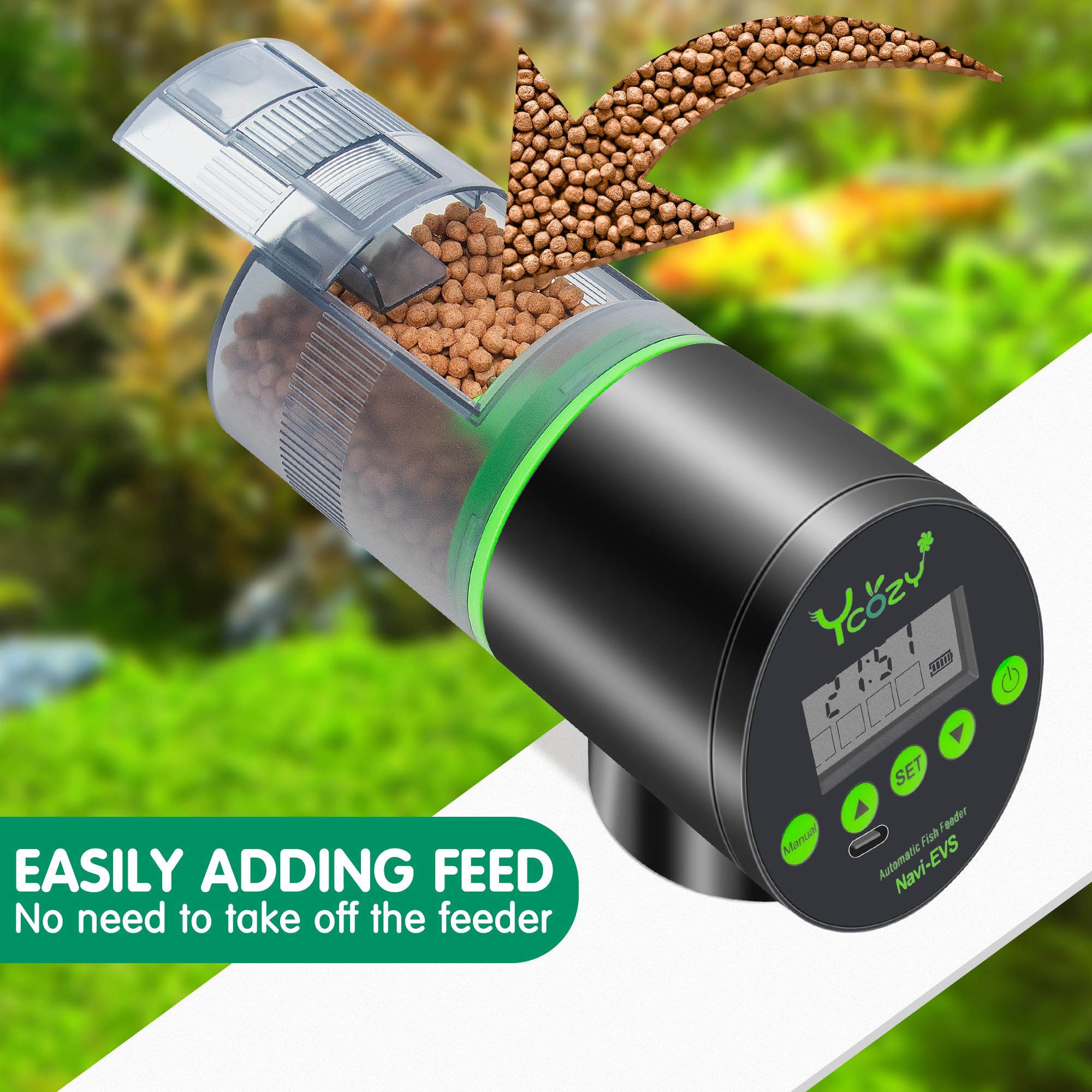 Ycozy Automatic Fish Feeder Rechargeable with Type-C Cable Fish Feeder Automatic Dispenser for Vacation Small Tank/Betta/Turtle