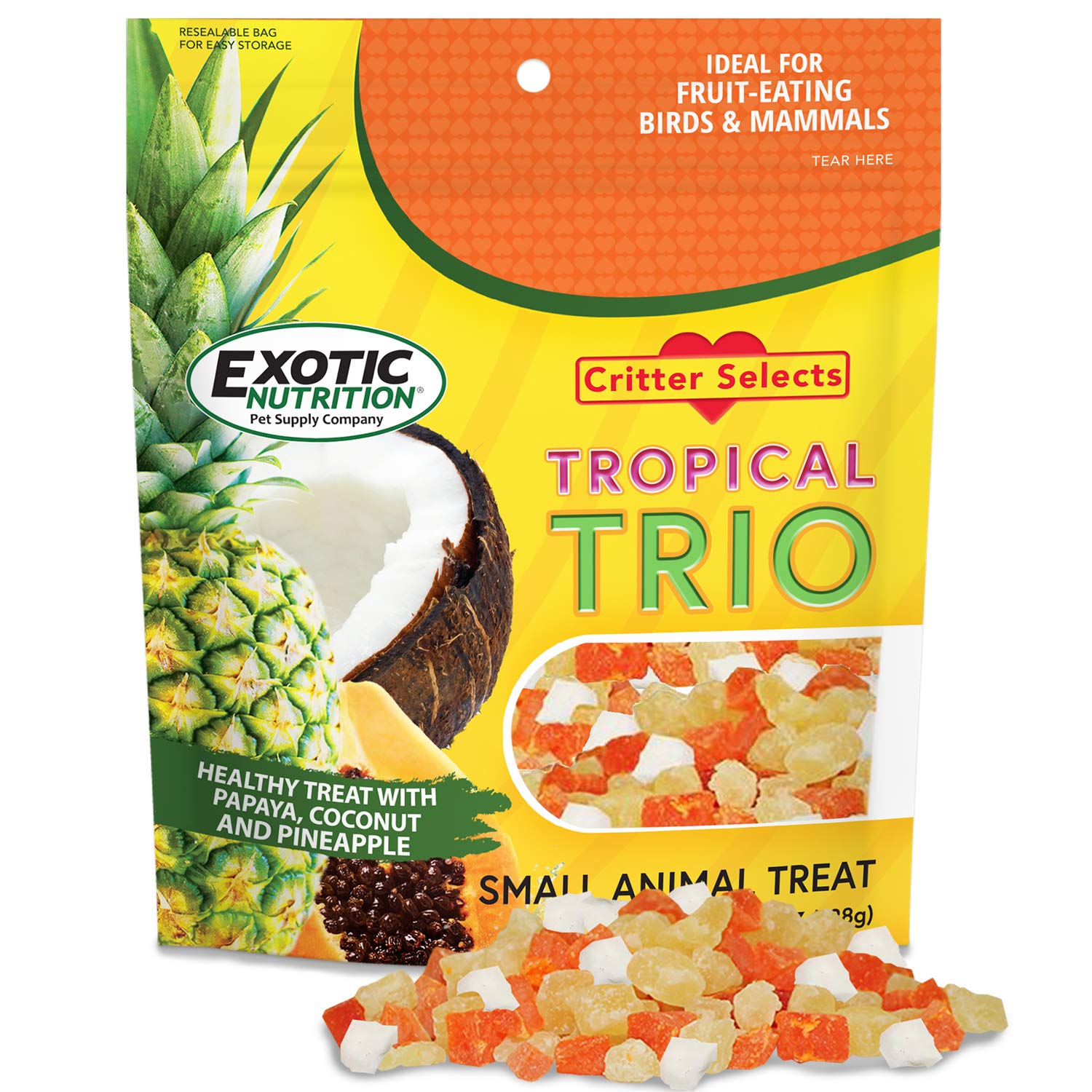 Tropical Trio - Healthy Natural Mixed Dried Fruit Treat - Papaya, Coconut, Pineapple - for Sugar Gliders, Squirrels, Prairie Dog