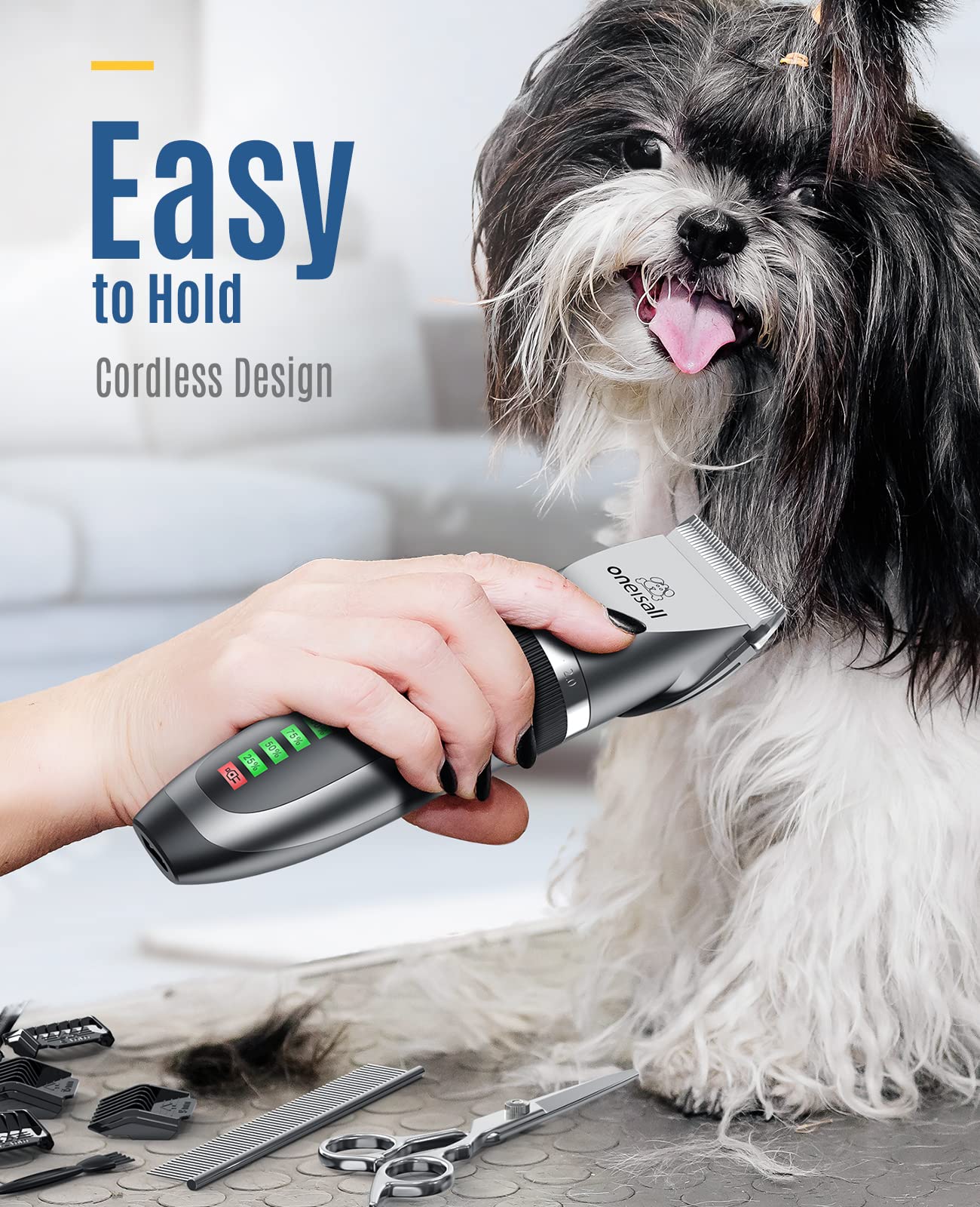 Oneisall 2 In 1 Pet Cat & Dog Grooming Kit - Quiet Cordless Dog Clippers & Paw Trimmer For Grooming Pet Hair