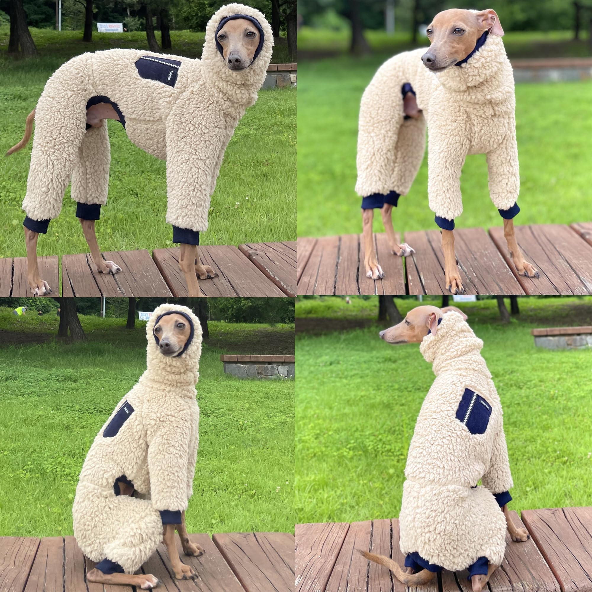 D Doggy Star Italian Greyhound Sweater Turtleneck Outfit Warm Fleece Onesie Clothes Whippet For Dog Coat (S,Navy Pkt)