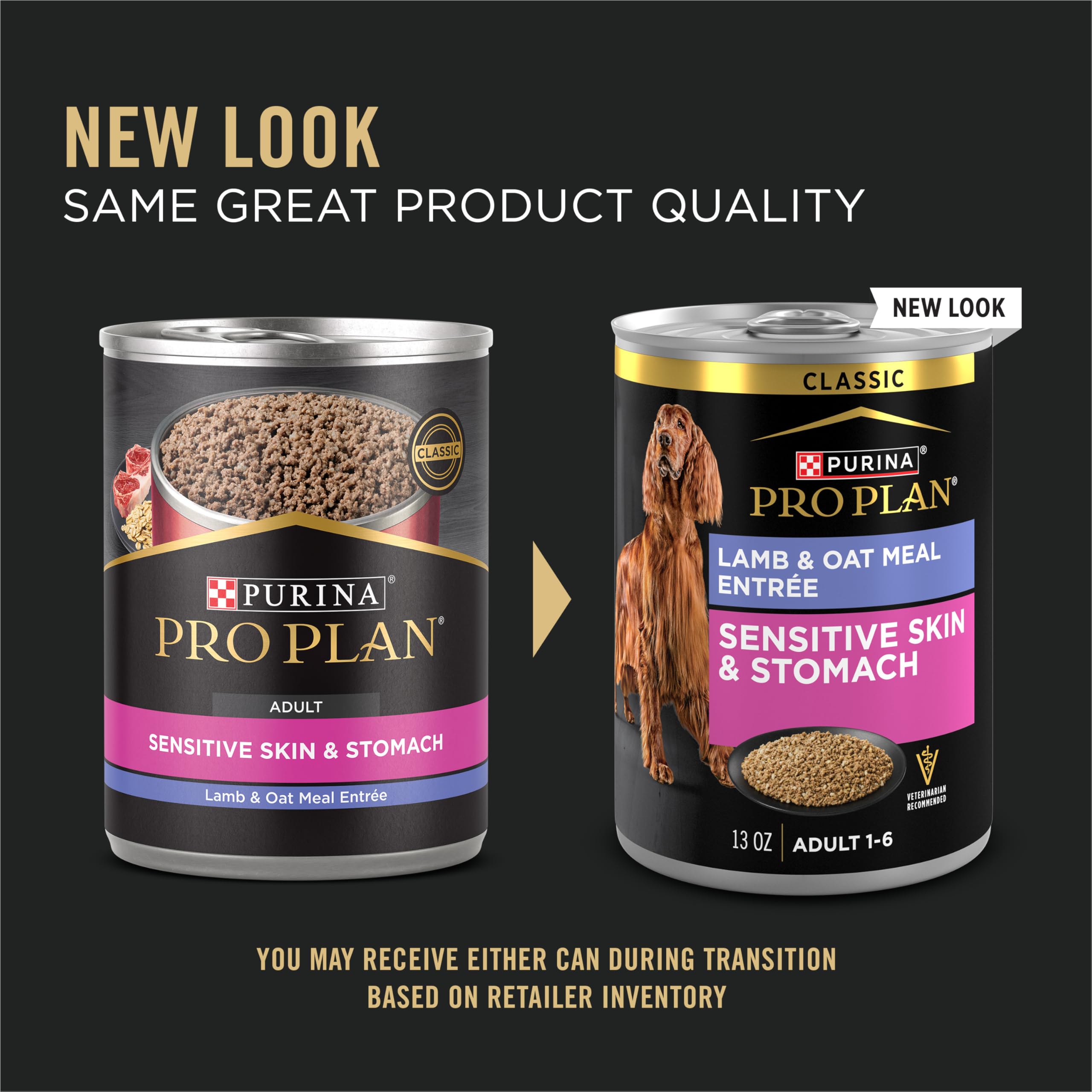 Purina Pro Plan Sensitive Skin and Stomach Dog Food Wet Classic Pate Lamb and Oat Meal Entr  e - (Pack of 12) 13 oz. Cans