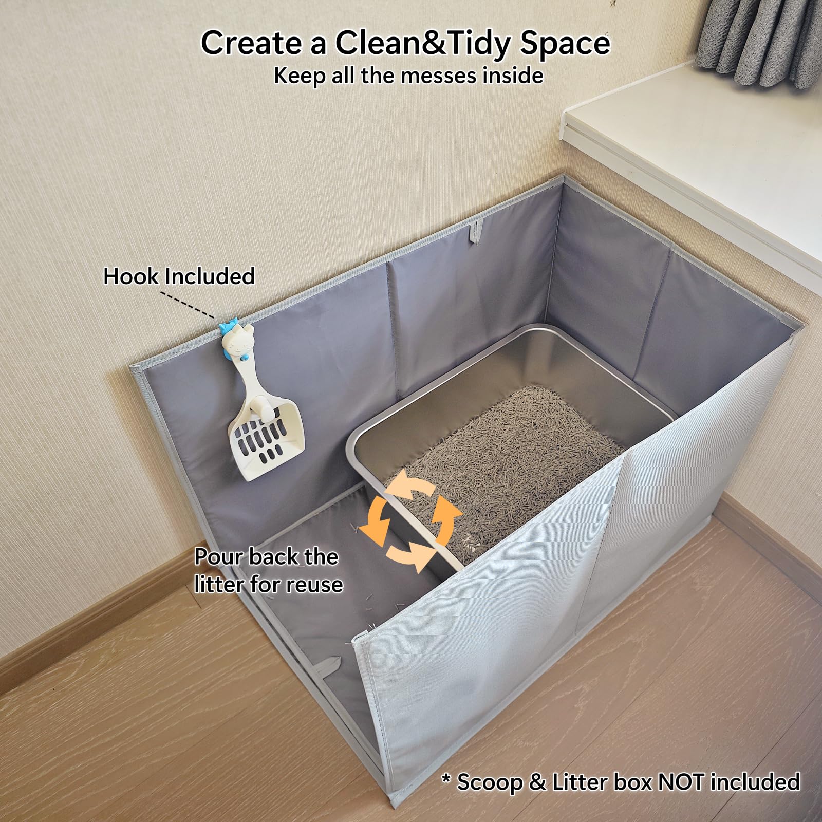 Gesomepurrz Extra Large Cat Litter Box Enclosure, Open Top High Side Splash Guard For Litter Box, Waterproof Pee Shield For Cat